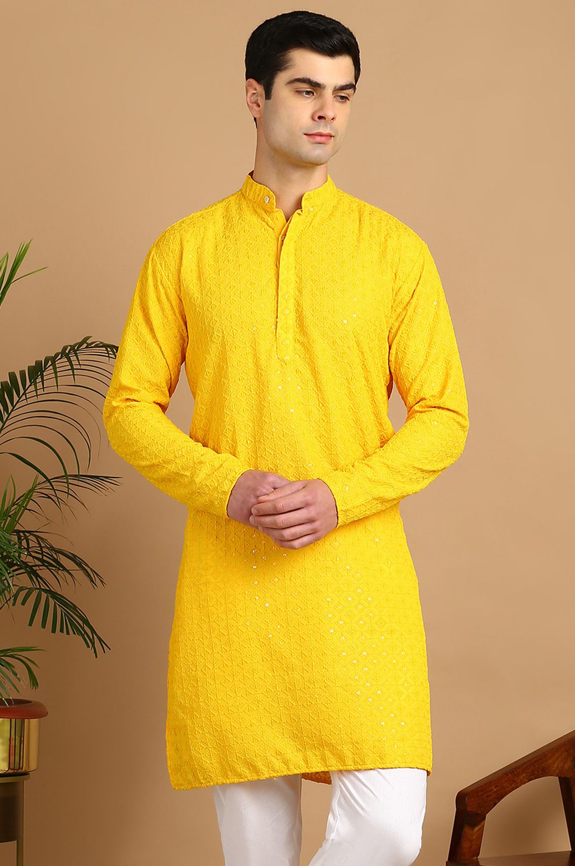 fubar Men Chikan Embroidery Cotton Blend Straight Kurta-picture-12