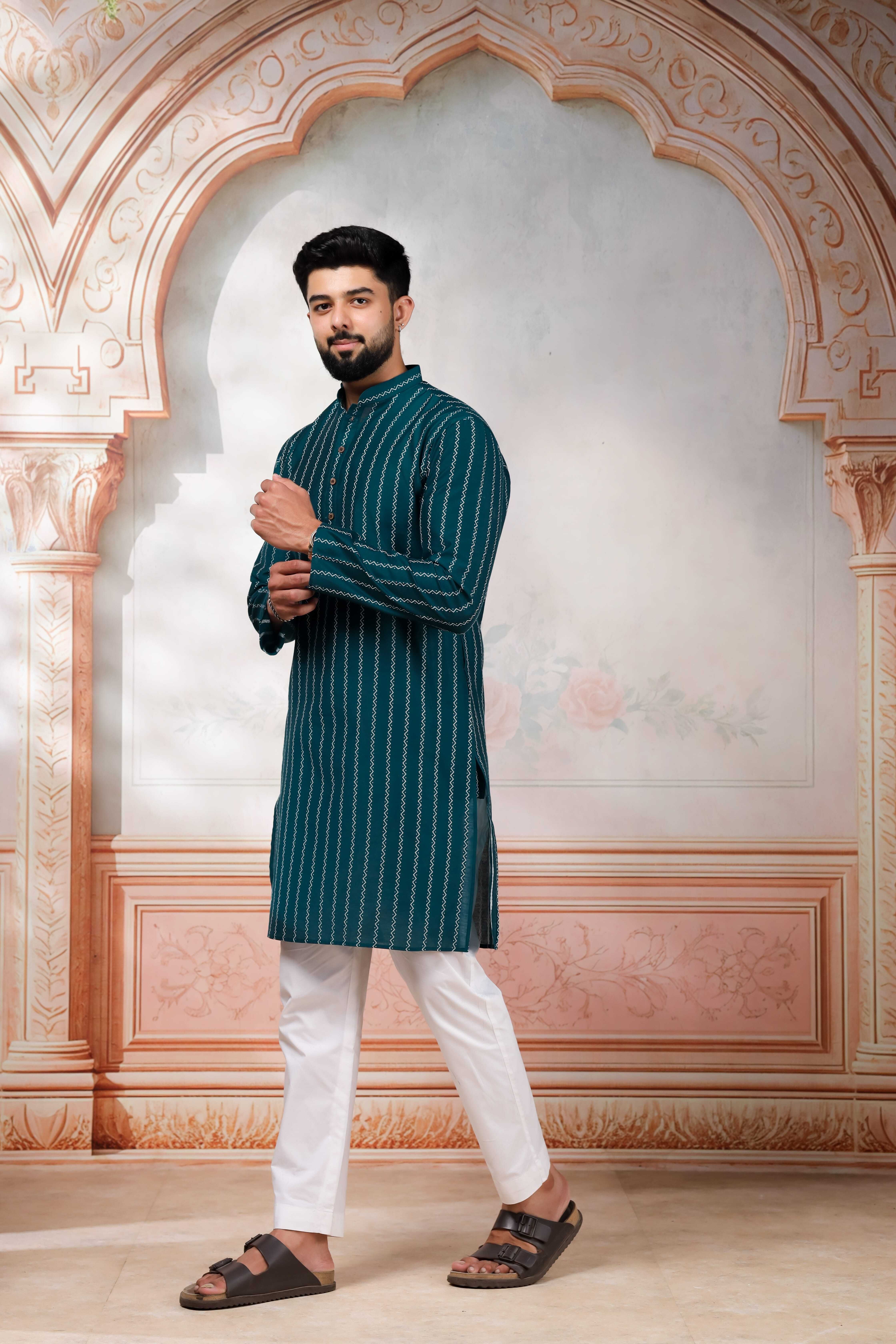 svatantra Striped Cotton Blend Straight Kurta for Men-picture-23