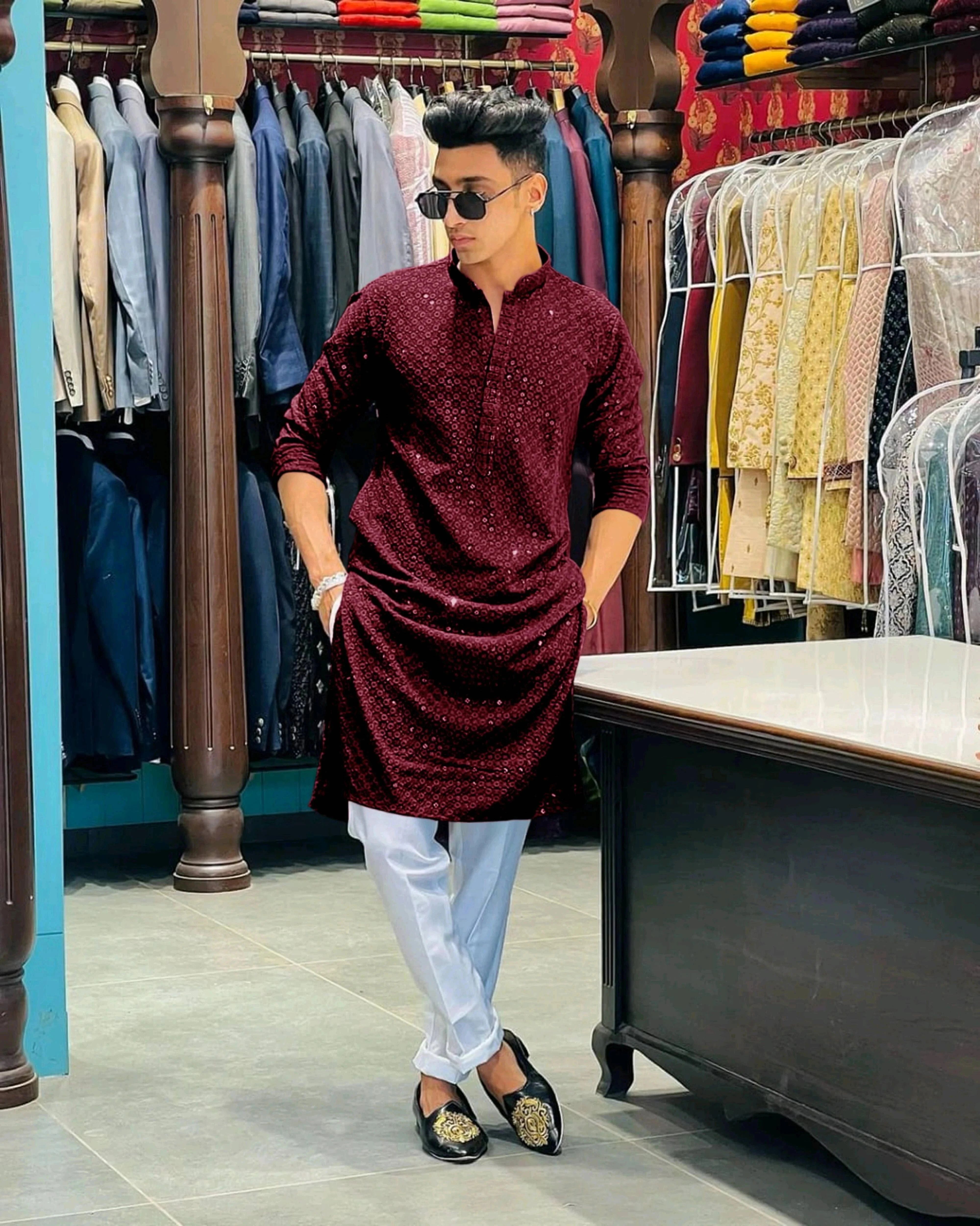 orifab Men Cotton Blend Kurta Pyjama Set-picture-16