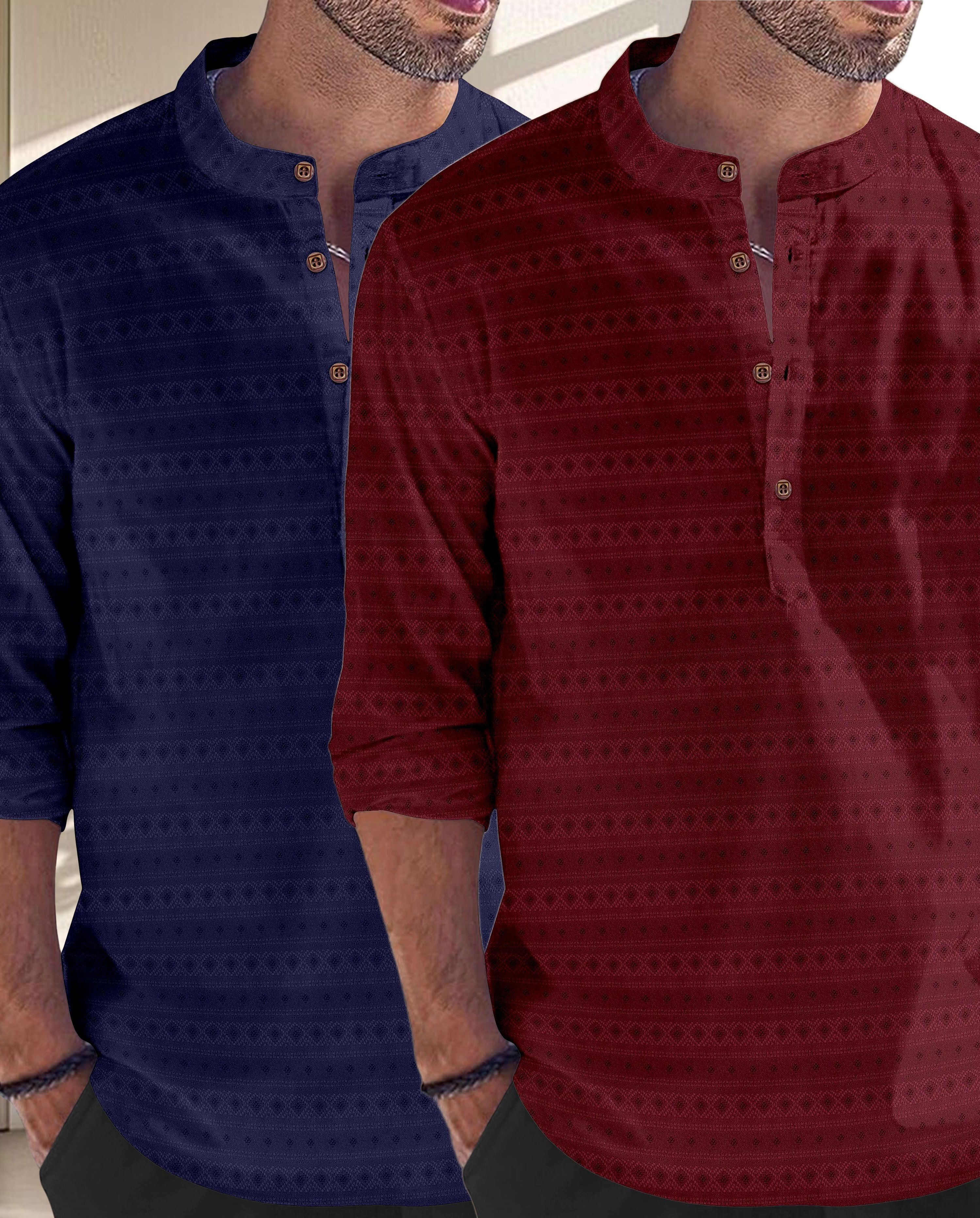 Pack of 2 Self Design Cotton Silk Straight Kurta for Men-image-28