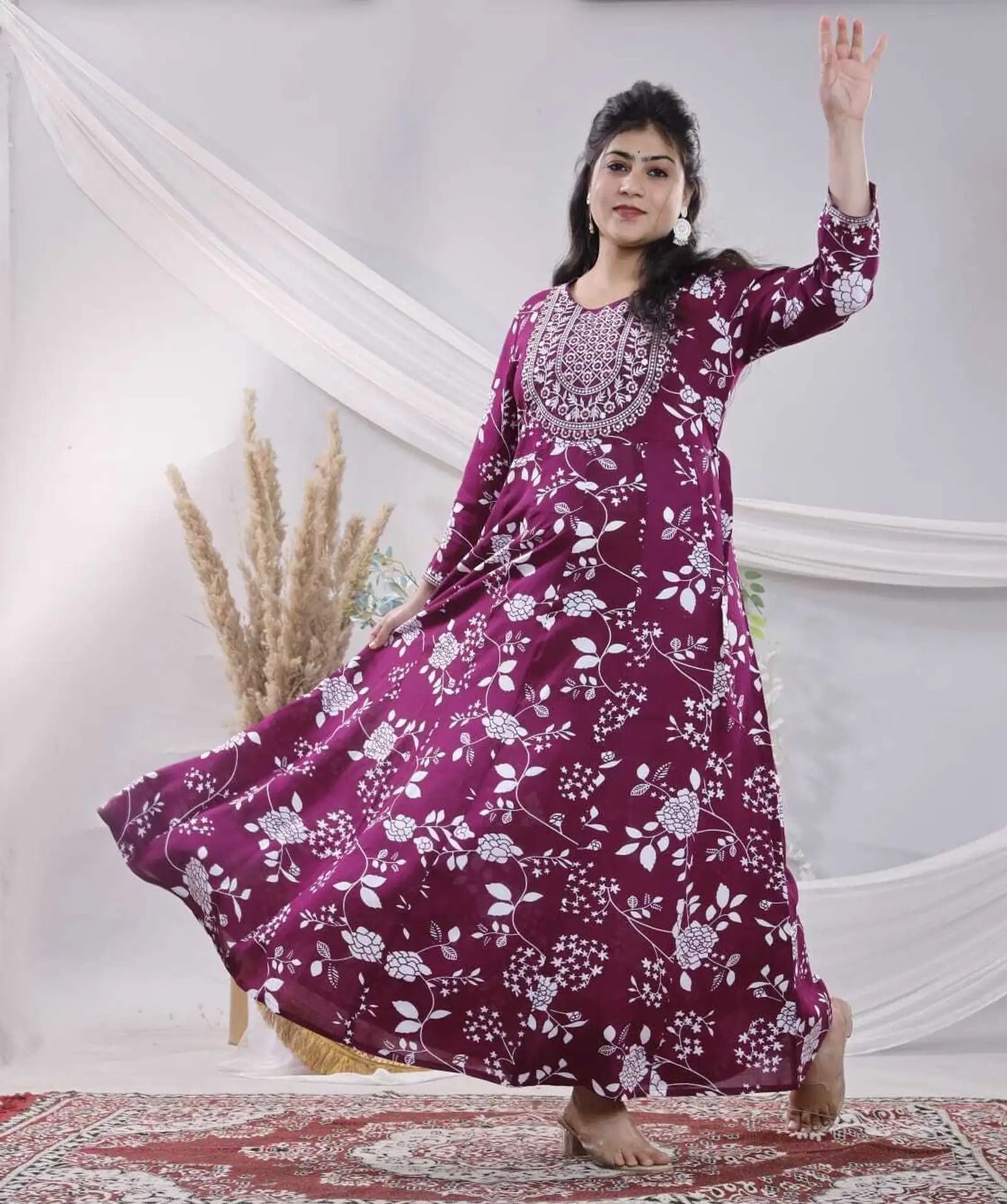 Embroidered Viscose Rayon Gown Kurta for Women-image-30