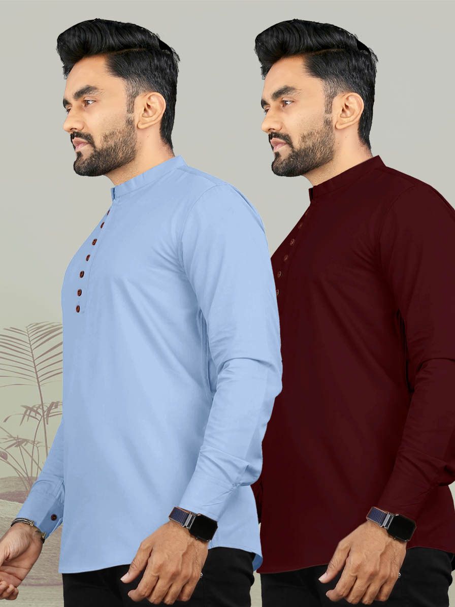 svatantra Pack of 2 Solid Pure Cotton Straight Kurta for Men-picture-2