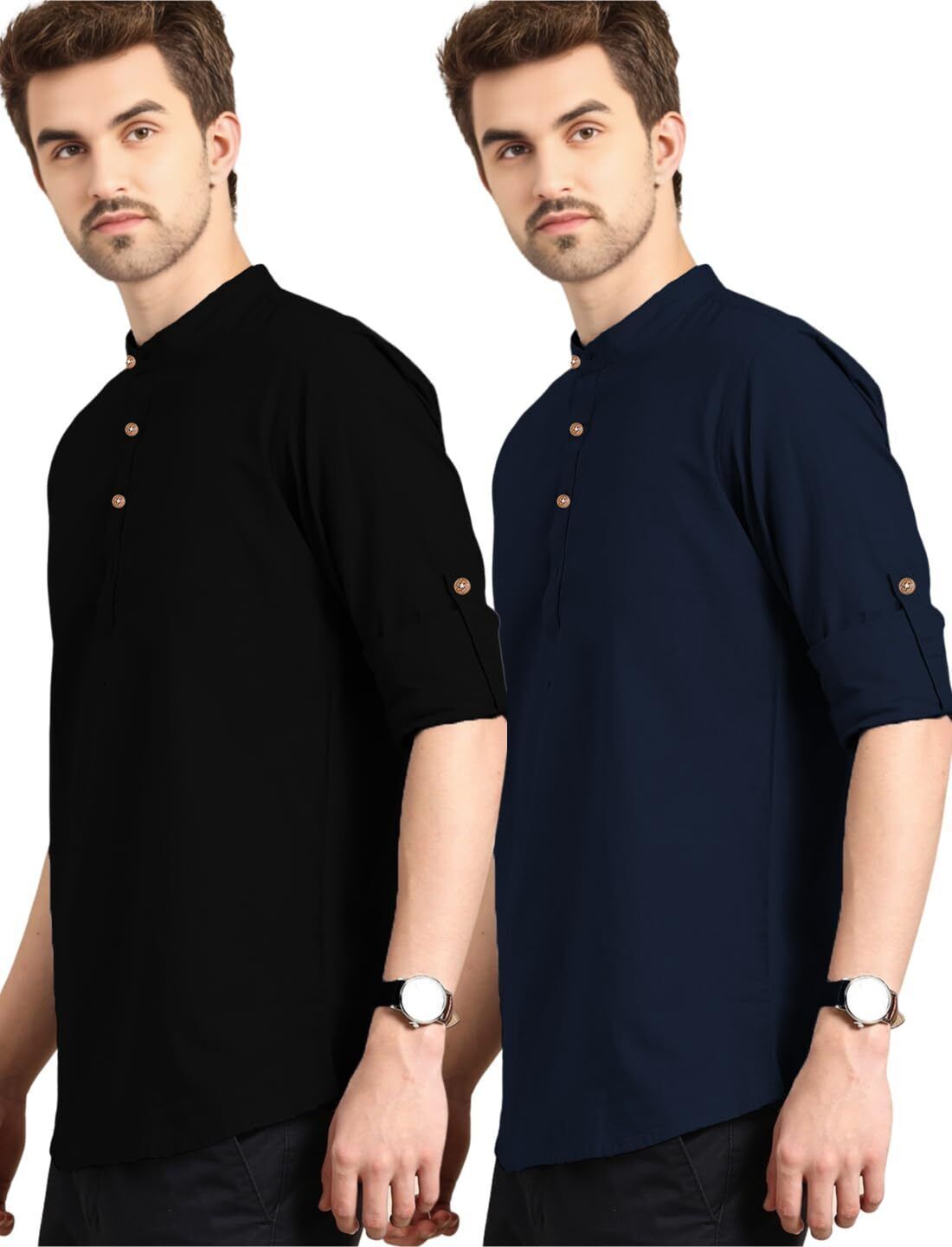 amritenterprise Pack of 2 Solid Pure Cotton Straight Kurta for Men-picture-24