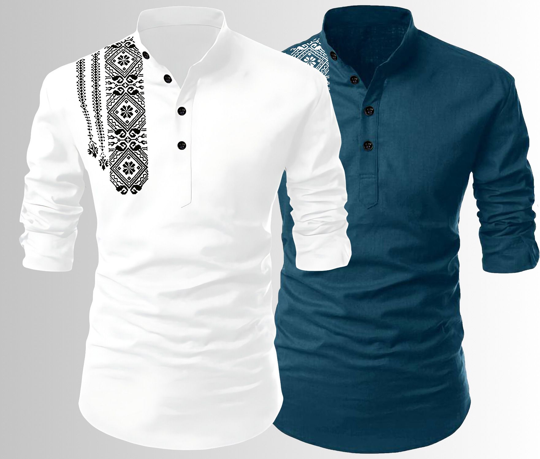 fashion marts Pack of 2 Embroidered Cotton Blend Straight Kurta for Men-picture-17