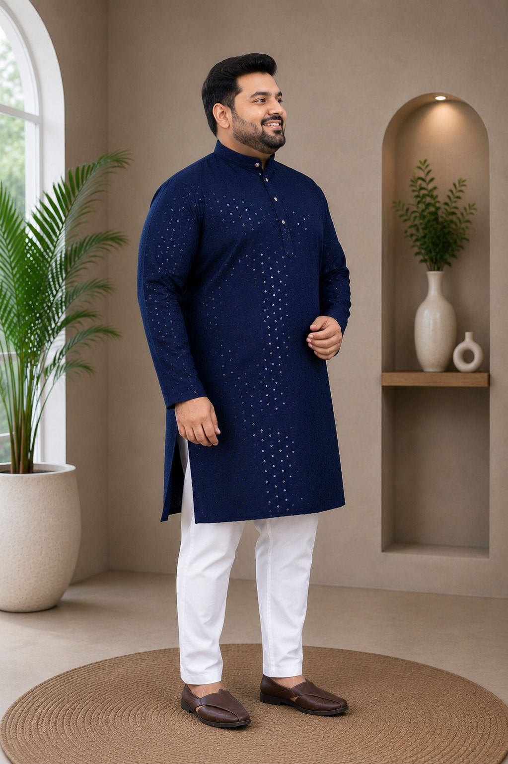 heengshi Embellished, Self Design Pure Cotton Straight Kurta for Men-picture-33
