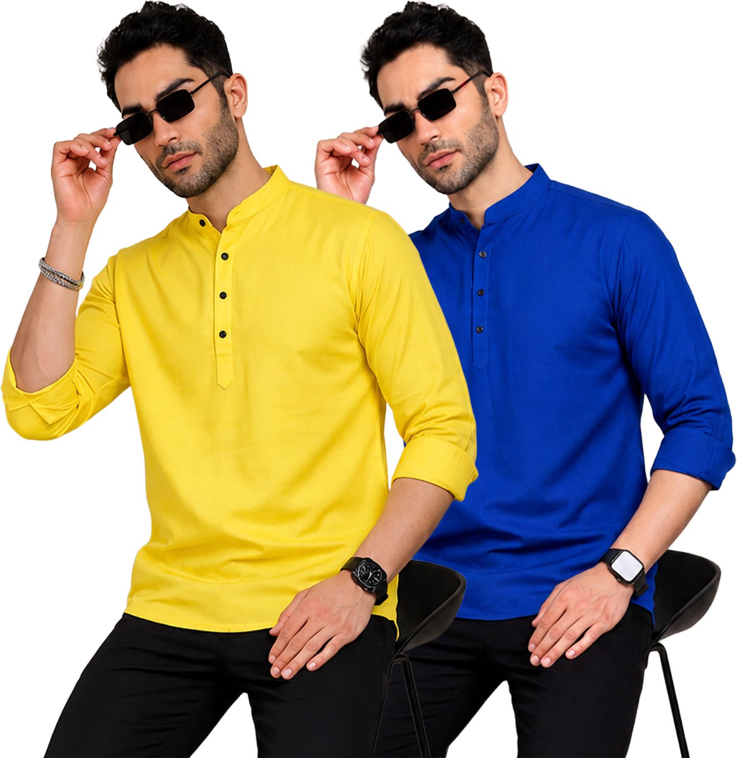 fashion marts Pack of 2 Self Design Cotton Blend Straight Kurta for Men-picture-45