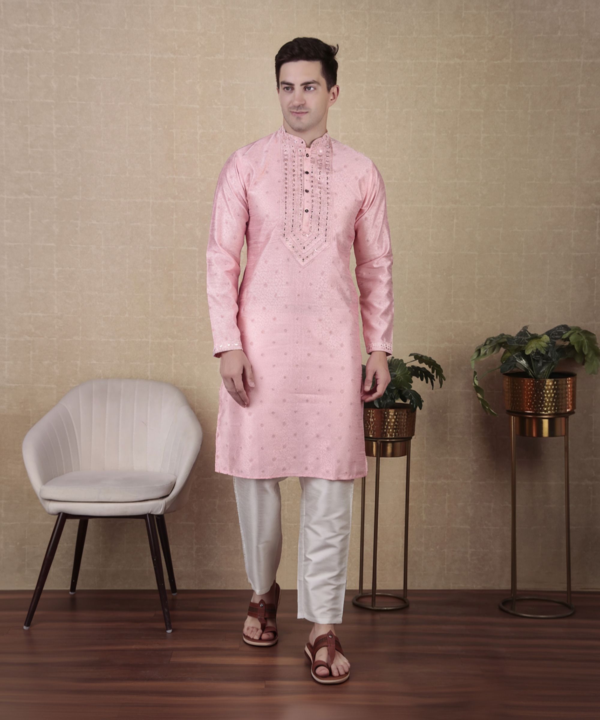koshin Men Embellished, Embroidered Jacquard Straight Kurta-picture-15