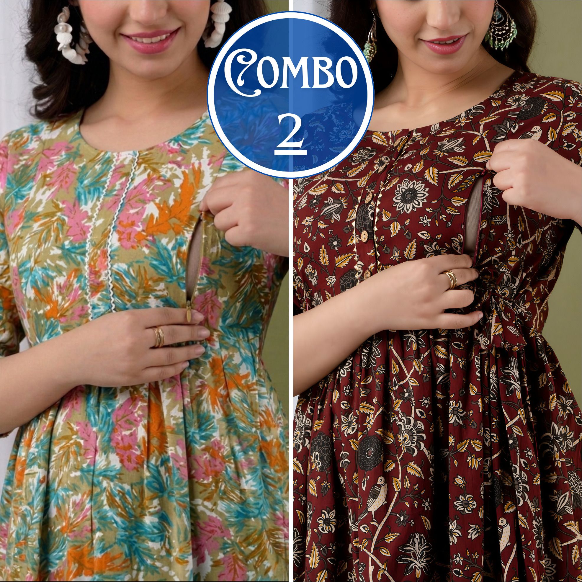 Pack of 2 Women Floral Print, Printed Cotton Rayon Anarkali Kurta-image-47