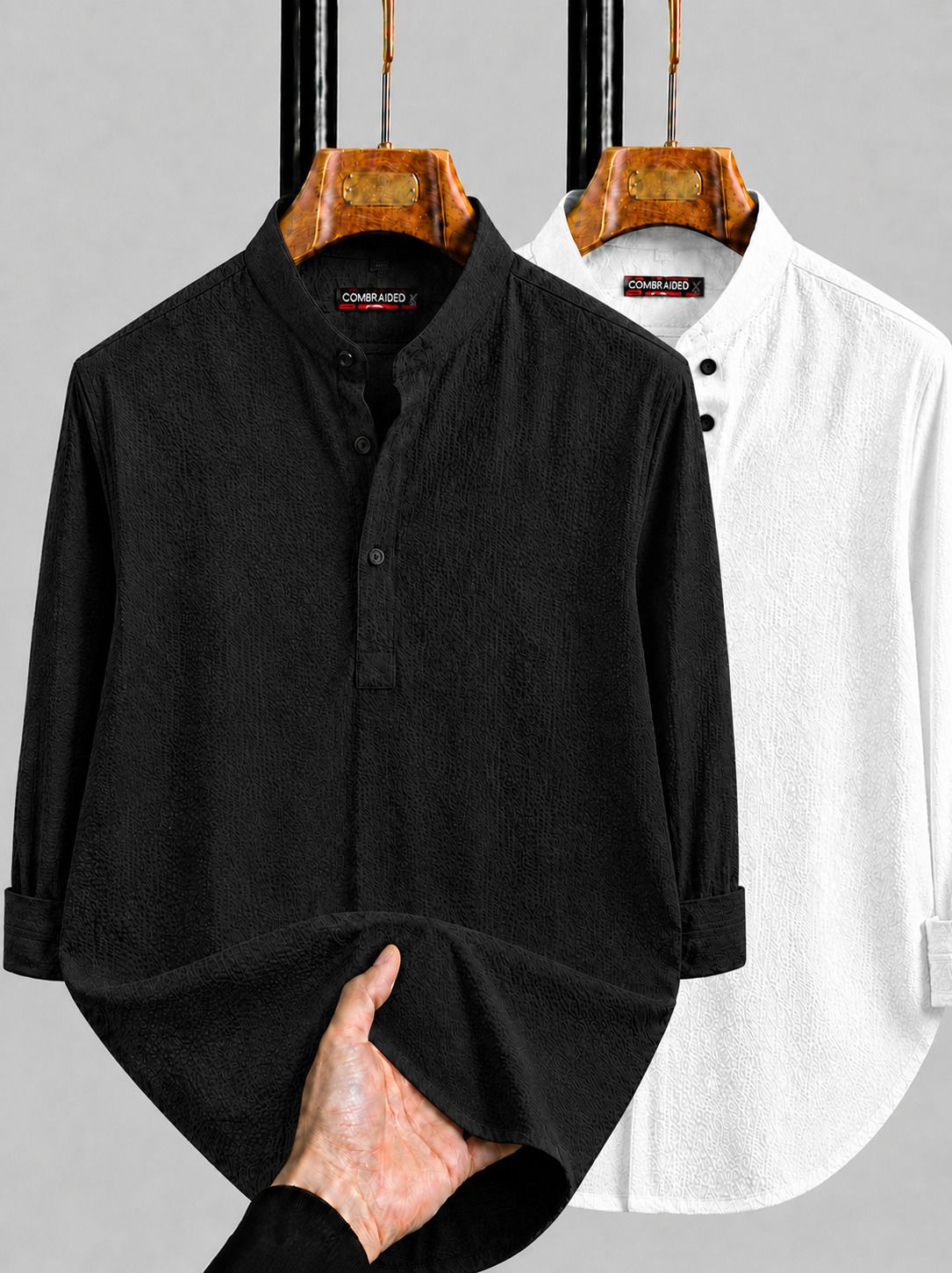 combraided Pack of 2 Solid Cotton Blend Straight Kurta for Men-picture-23