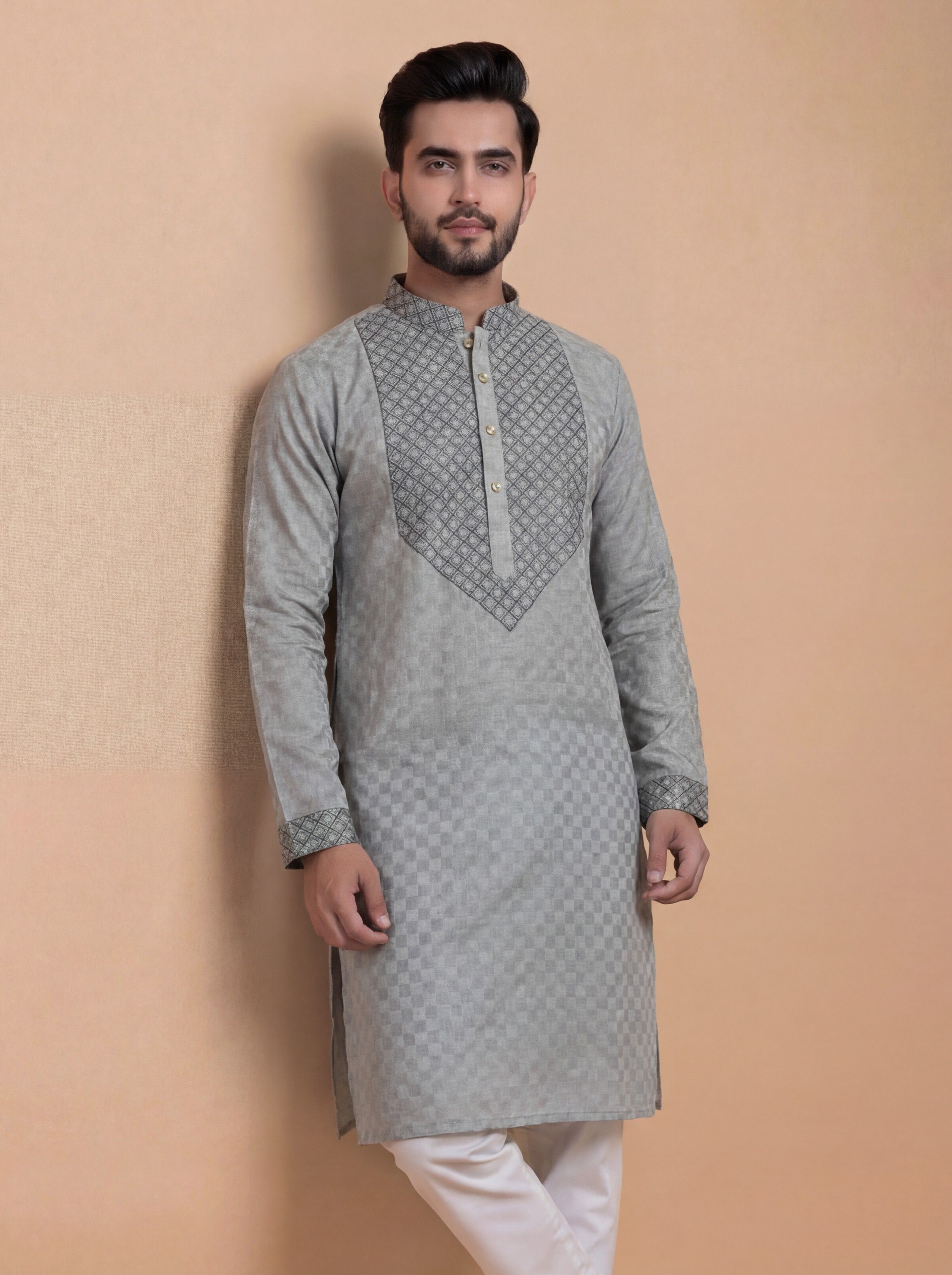 Men Embroidered Cotton Blend Straight Kurta