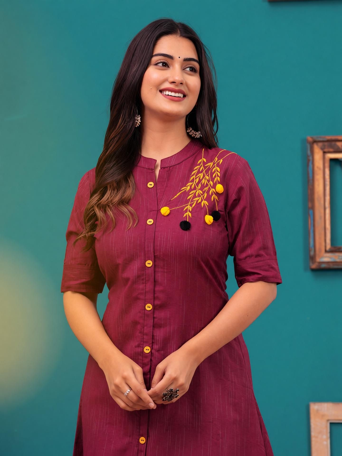 Women Embroidered Pure Cotton A-line Kurta-image-45