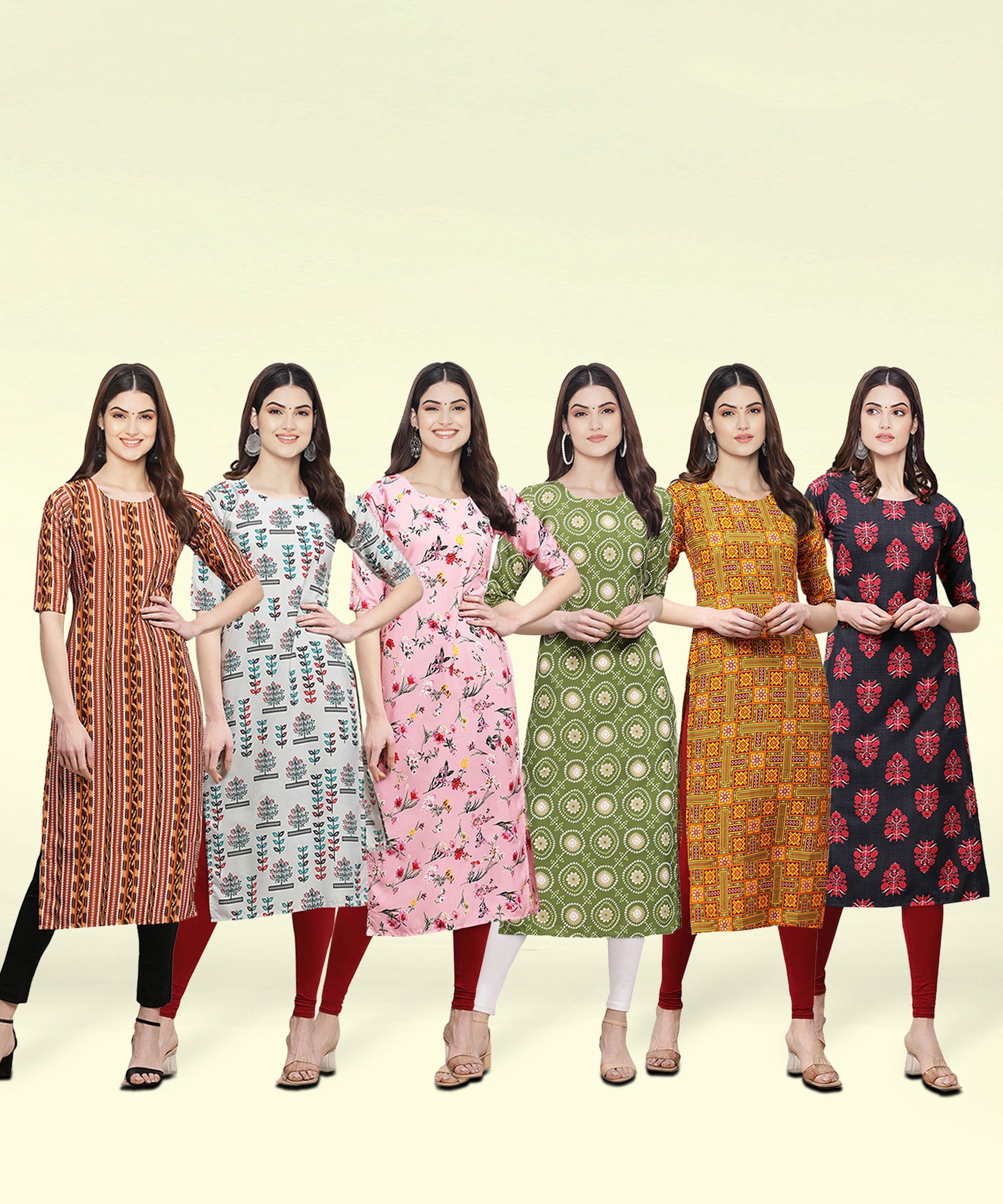 1 stop fashion Pack of 6 Women Printed Crepe Straight Kurta-picture-14