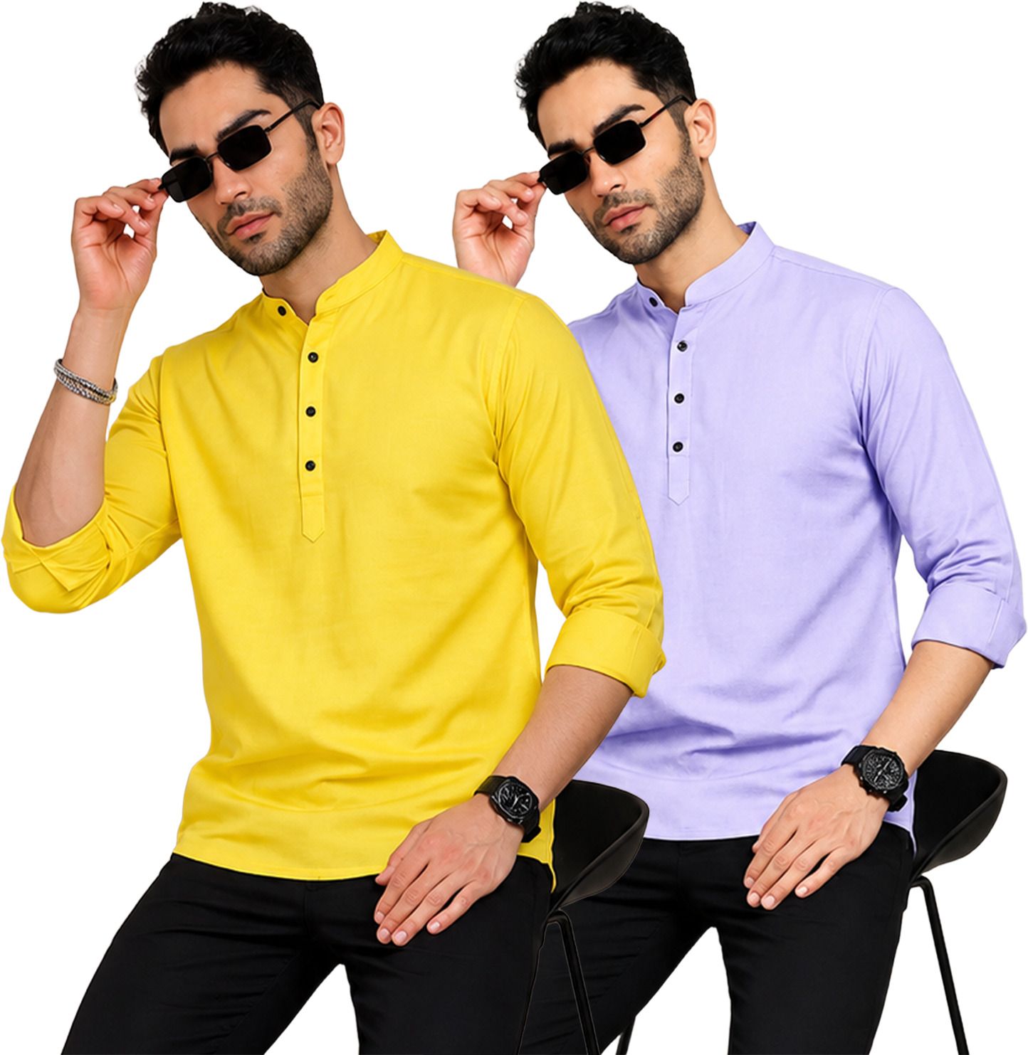 fashion marts Pack of 2 Self Design Cotton Blend Straight Kurta for Men-picture-24