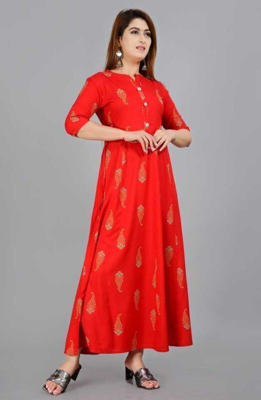 Women A-line Red Below Knee Dress-image-48