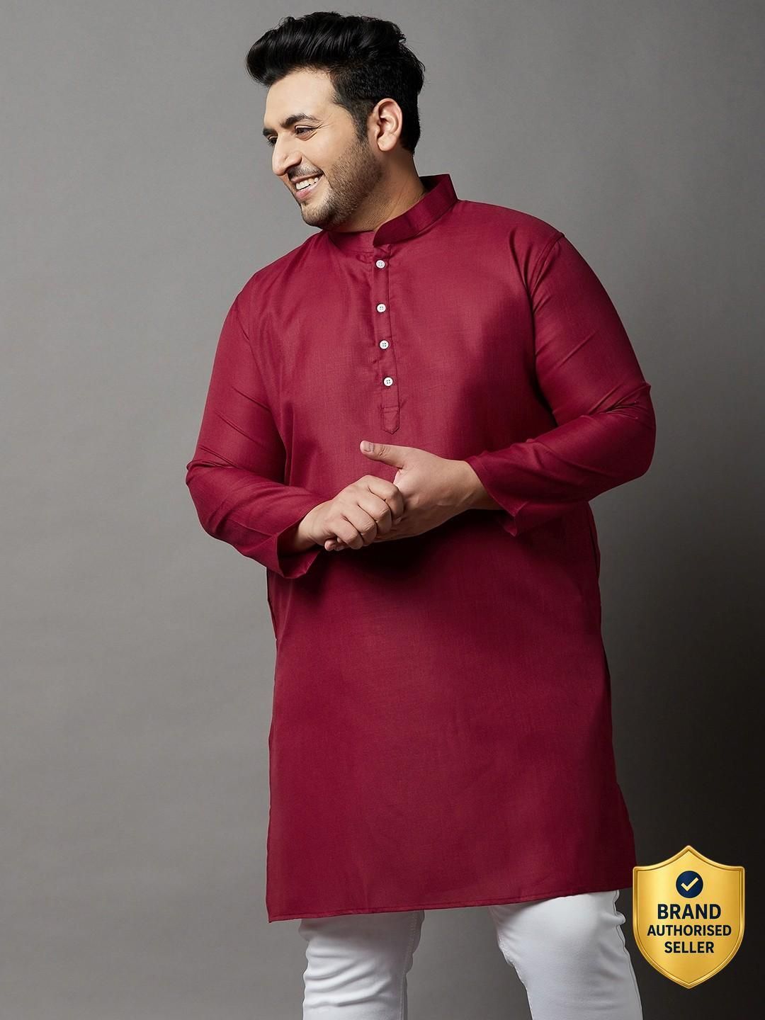 Solid Cotton Blend Straight Kurta for Men-image-32