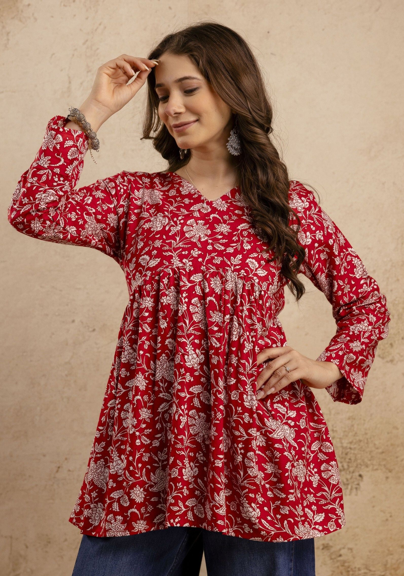 Women Floral Print Viscose Rayon Flared Kurta-image-20