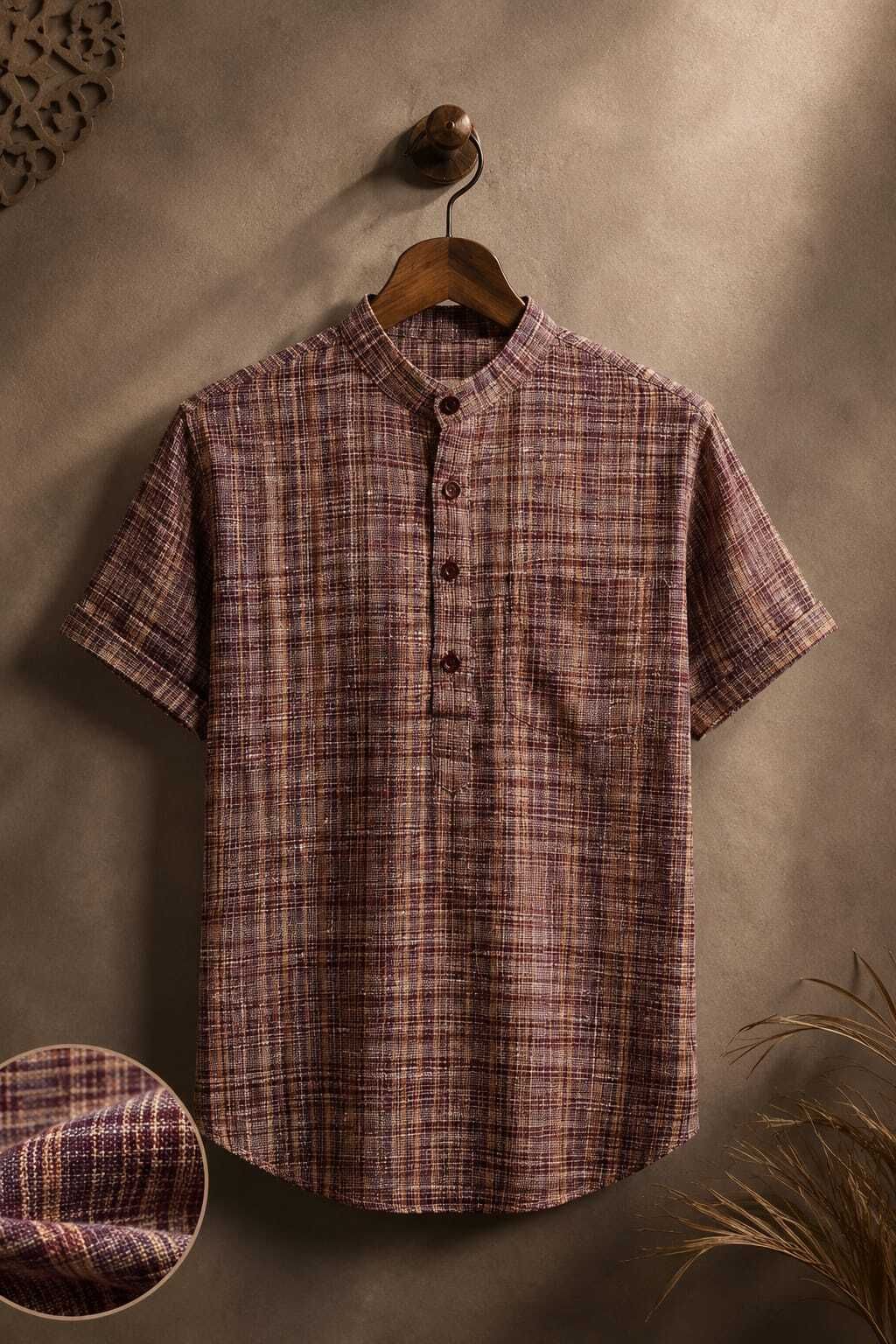 inra ent Checkered Pure Cotton, Khadi Cotton Straight Kurta for Men-picture-40