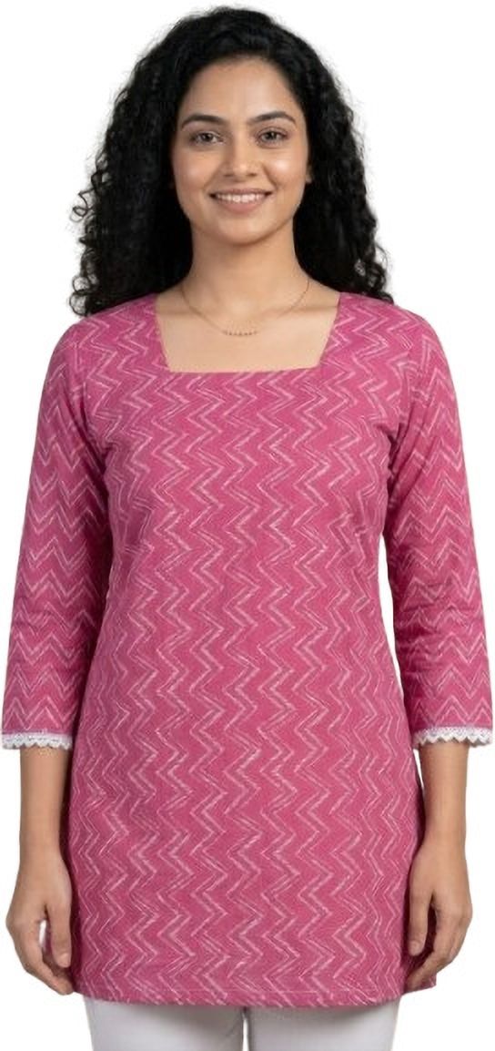 Geometric Print Pure Cotton Straight Kurta for Women-image-5
