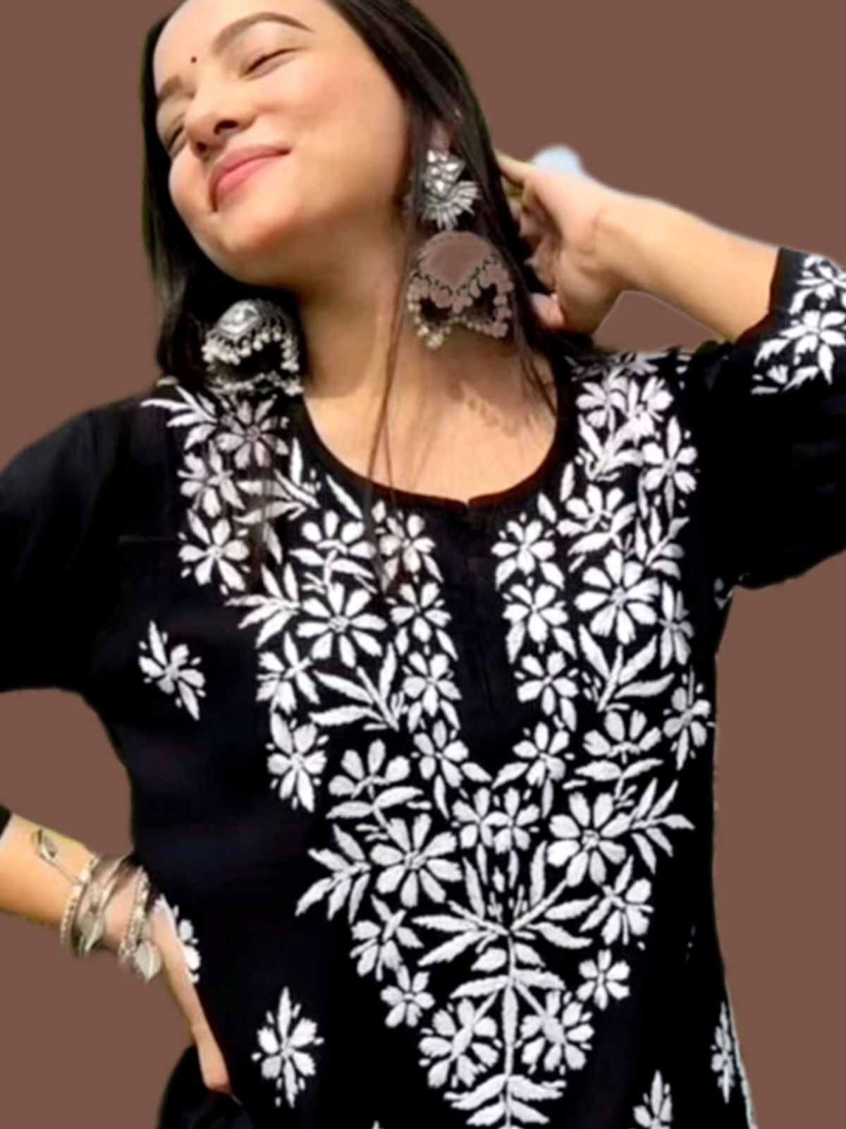virass creation Casual Cap Sleeves Embroidered Women Black Top-picture-38