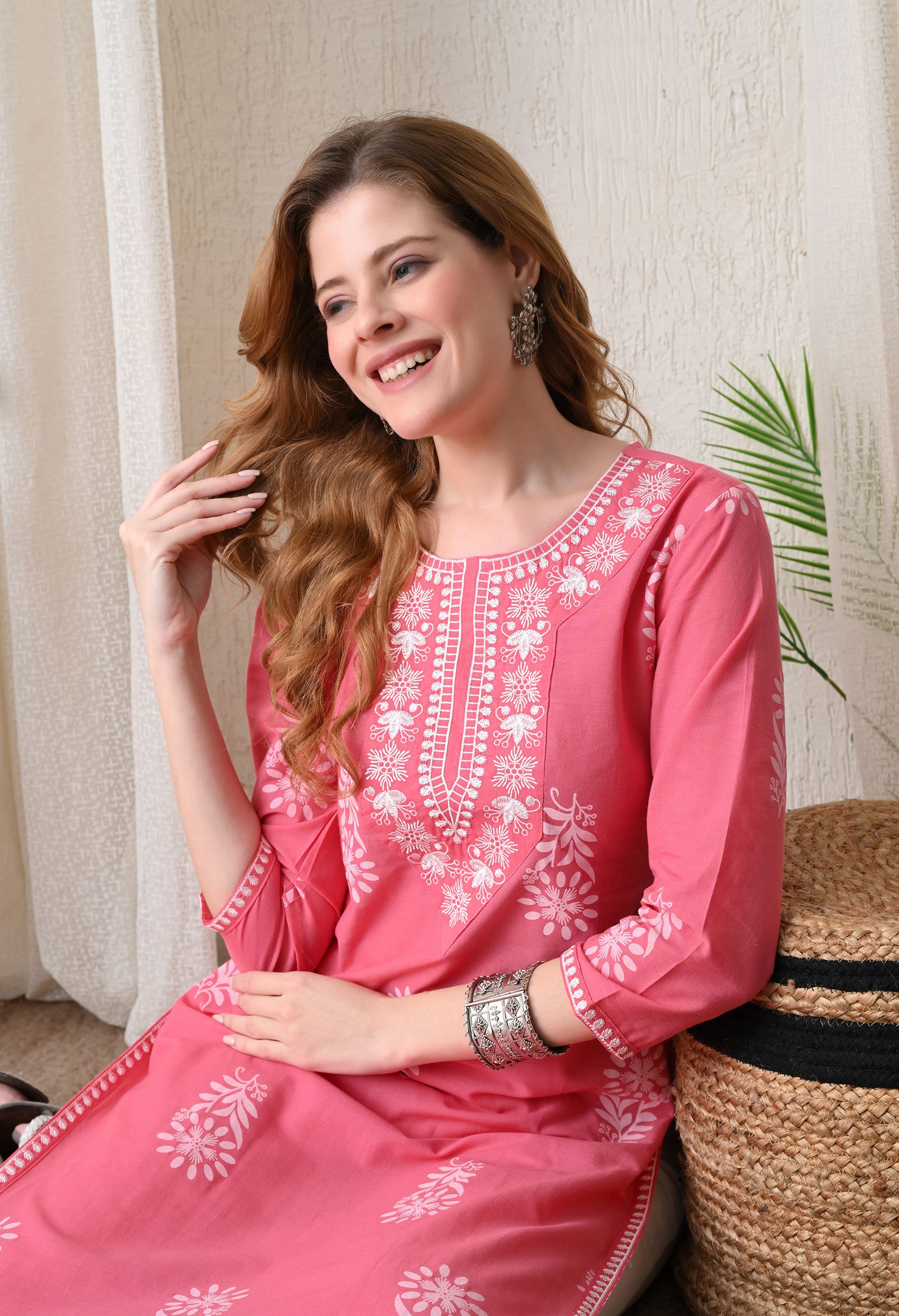 koito Women Chikan Embroidery Pure Cotton Straight Kurta-picture-6