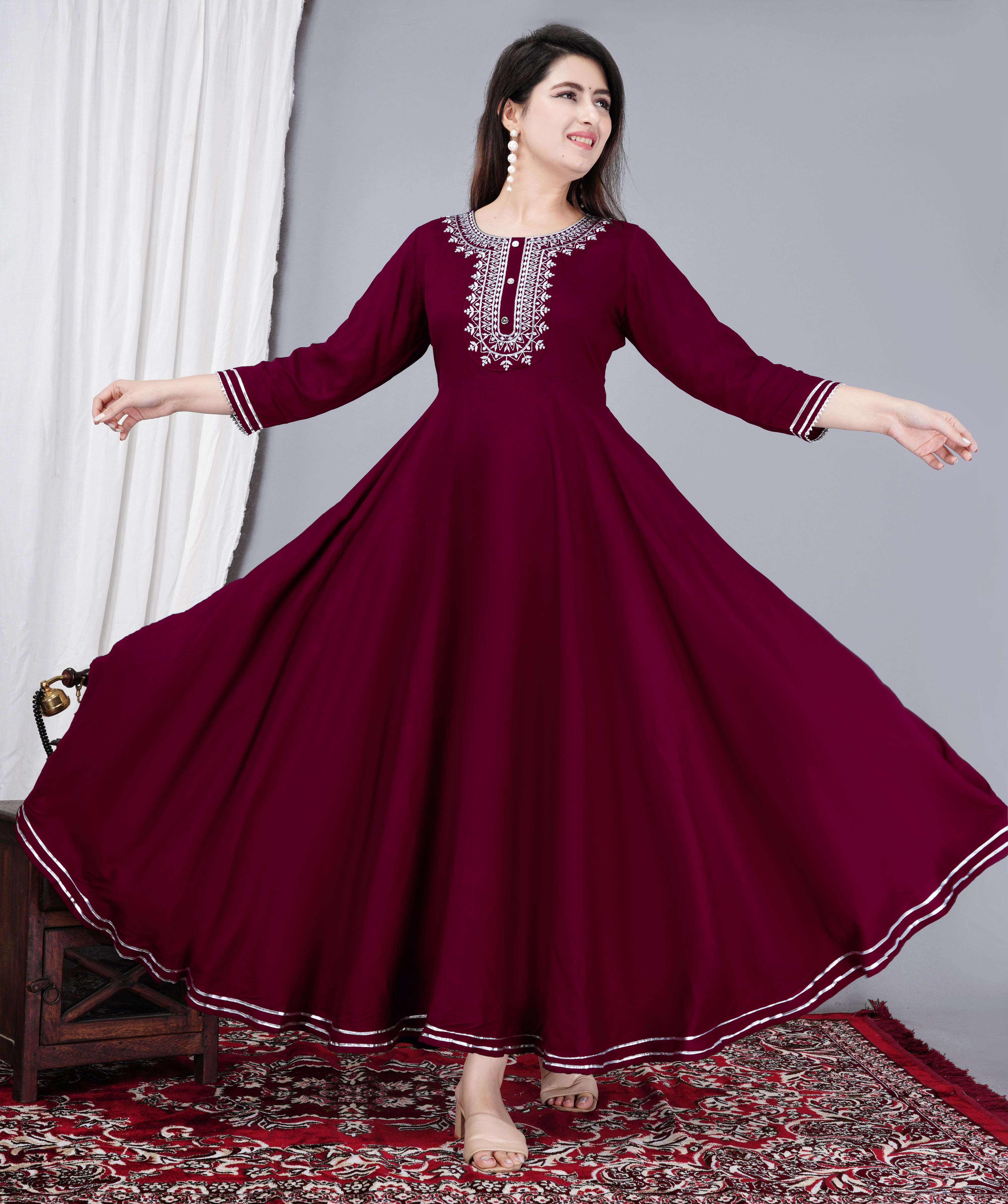 Women Solid Viscose Rayon Flared Kurta
