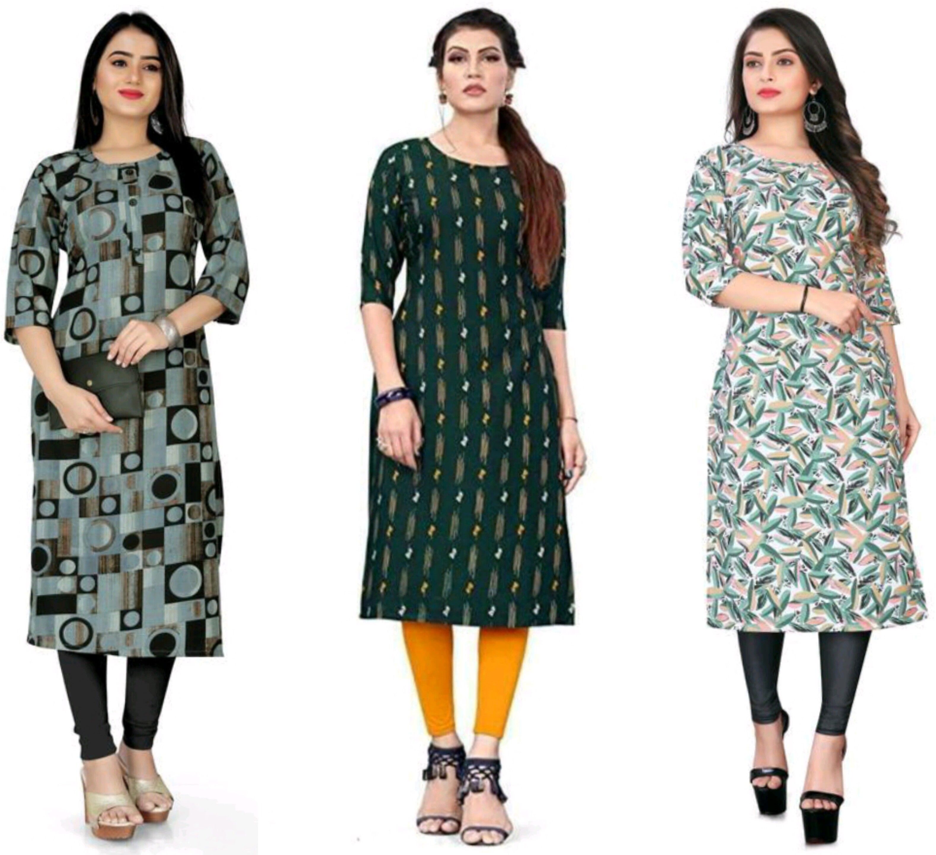 miroselly creation Pack of 3 Printed Crepe A-line Kurta for Women-picture-26