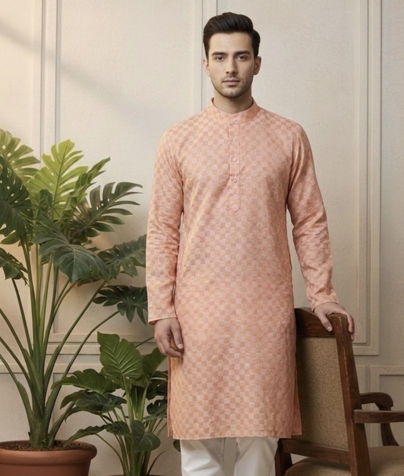 sypher boutique Self Design Cotton Blend Straight Kurta for Men-picture-17