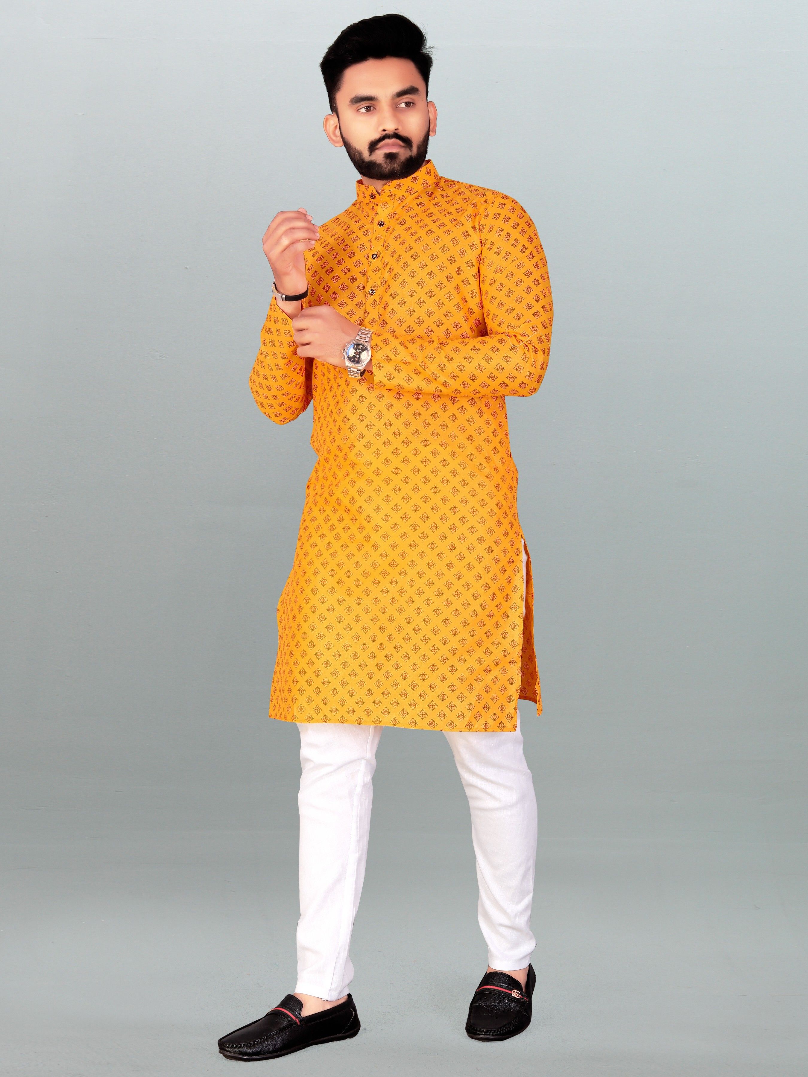 geokurta Men Cotton Blend Kurta Pyjama Set-picture-26