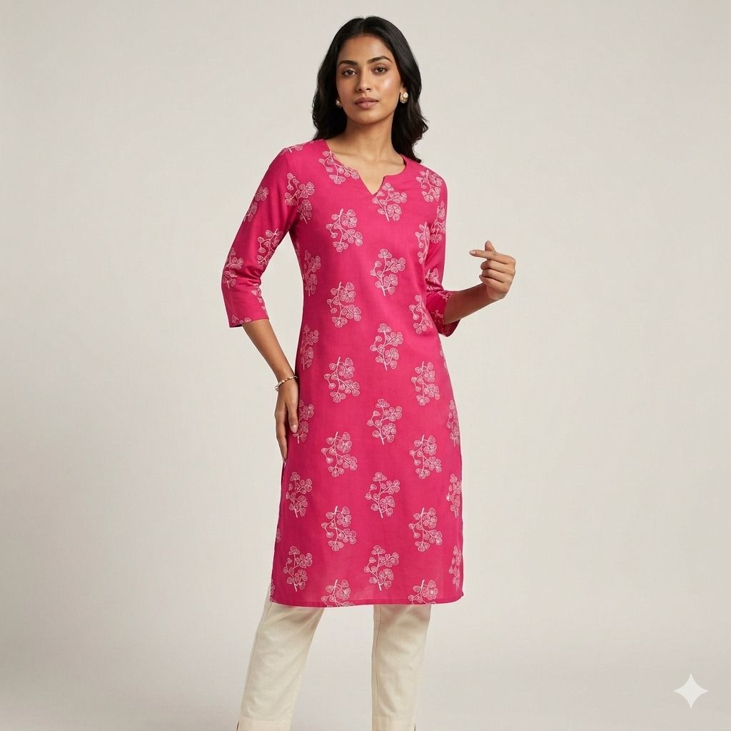 avaasa Printed, Floral Print Cotton Silk Straight Kurta for Women-picture-2