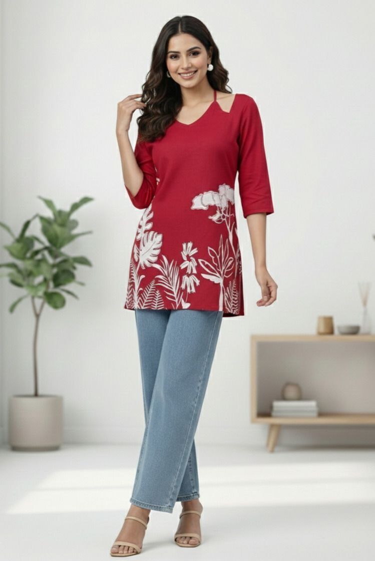 Floral Print Viscose Rayon Straight Kurta for Women-image-5