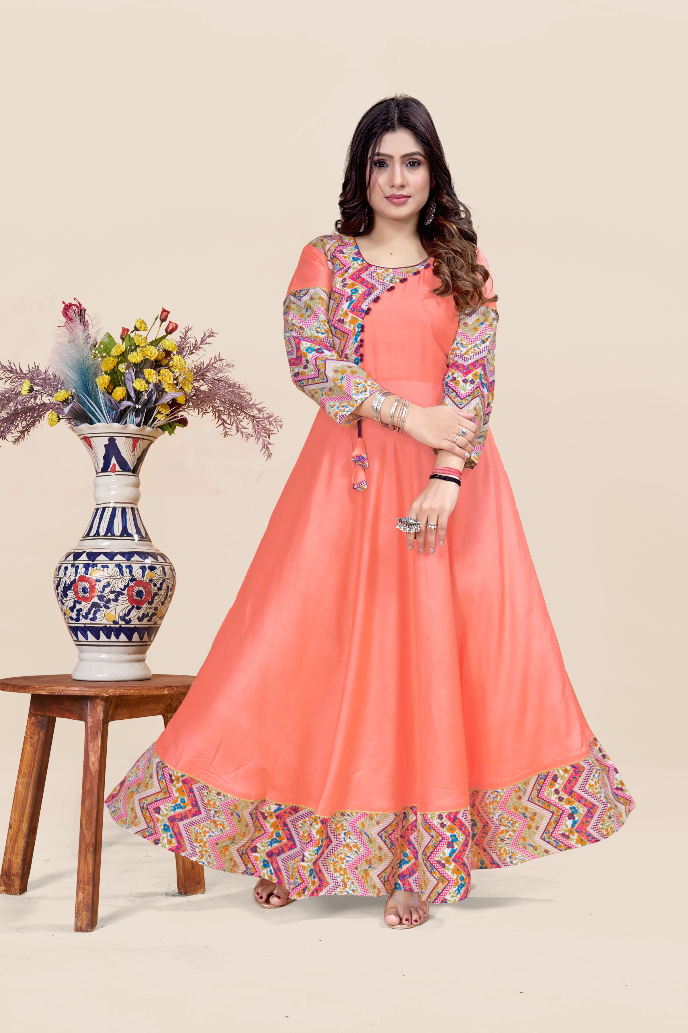 Patchwork Viscose Rayon Anarkali Kurta for Women-image-19