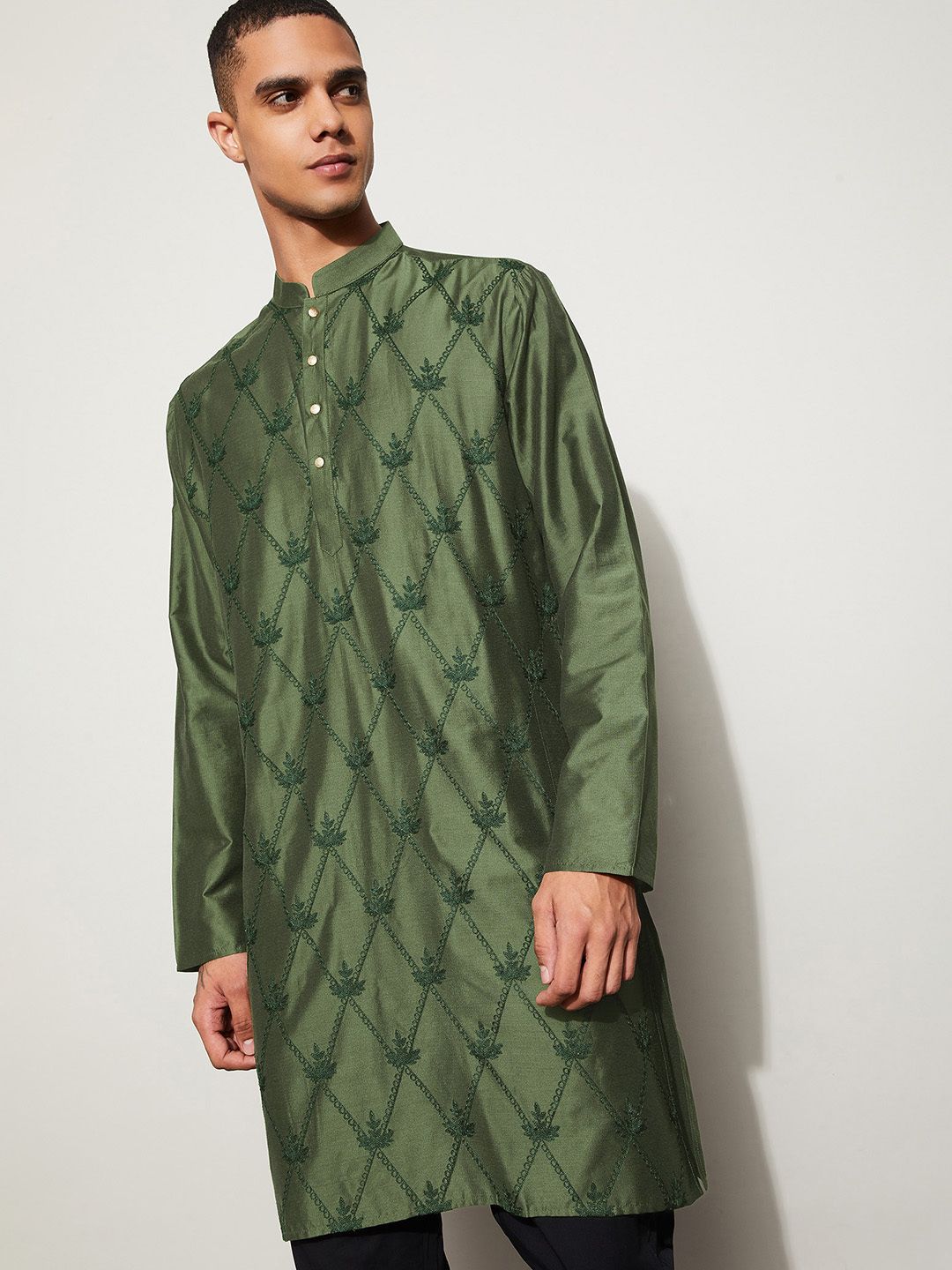 melange by lifestyle Embroidered Viscose Rayon Straight Kurta for Men-picture-14