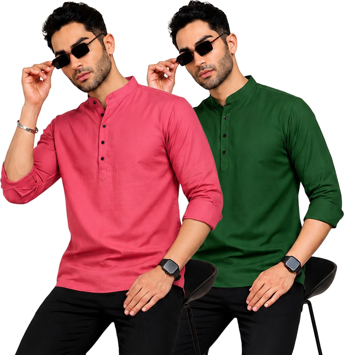 fashion marts Pack of 2 Self Design Cotton Blend Straight Kurta for Men-picture-48
