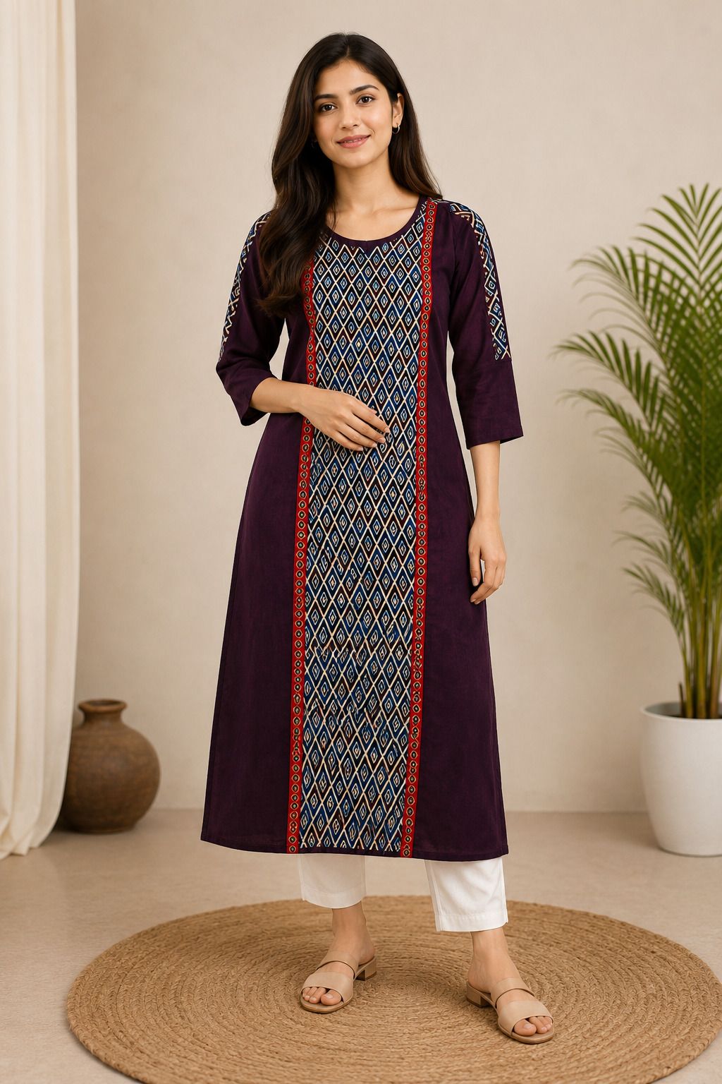 Printed Cotton Blend Straight Kurta for Women-image-30