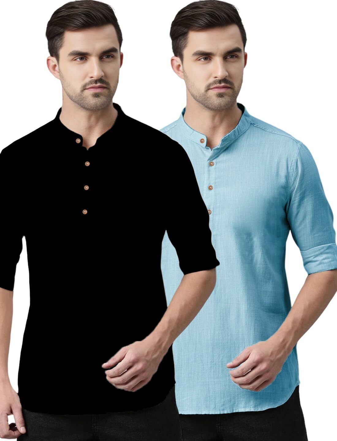 amritenterprise Pack of 2 Solid Pure Cotton Straight Kurta for Men-picture-14