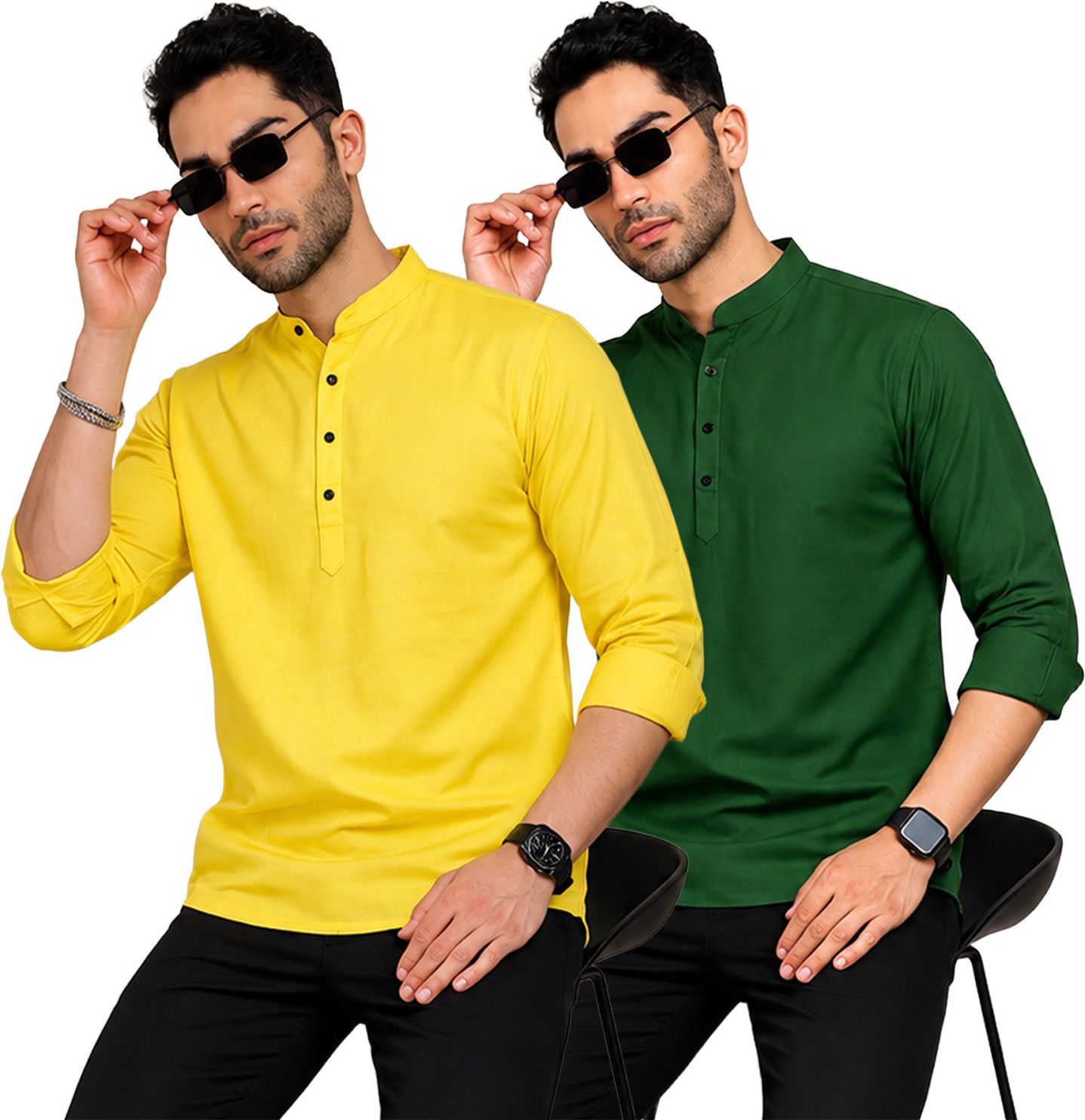 fashion marts Pack of 2 Self Design Cotton Blend Straight Kurta for Men-picture-34