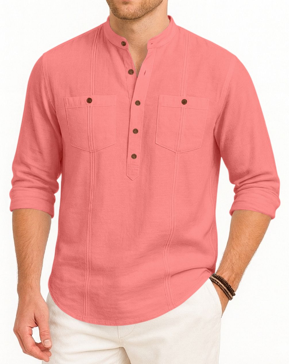 zbio Men Solid Linen Straight Kurta-picture-23