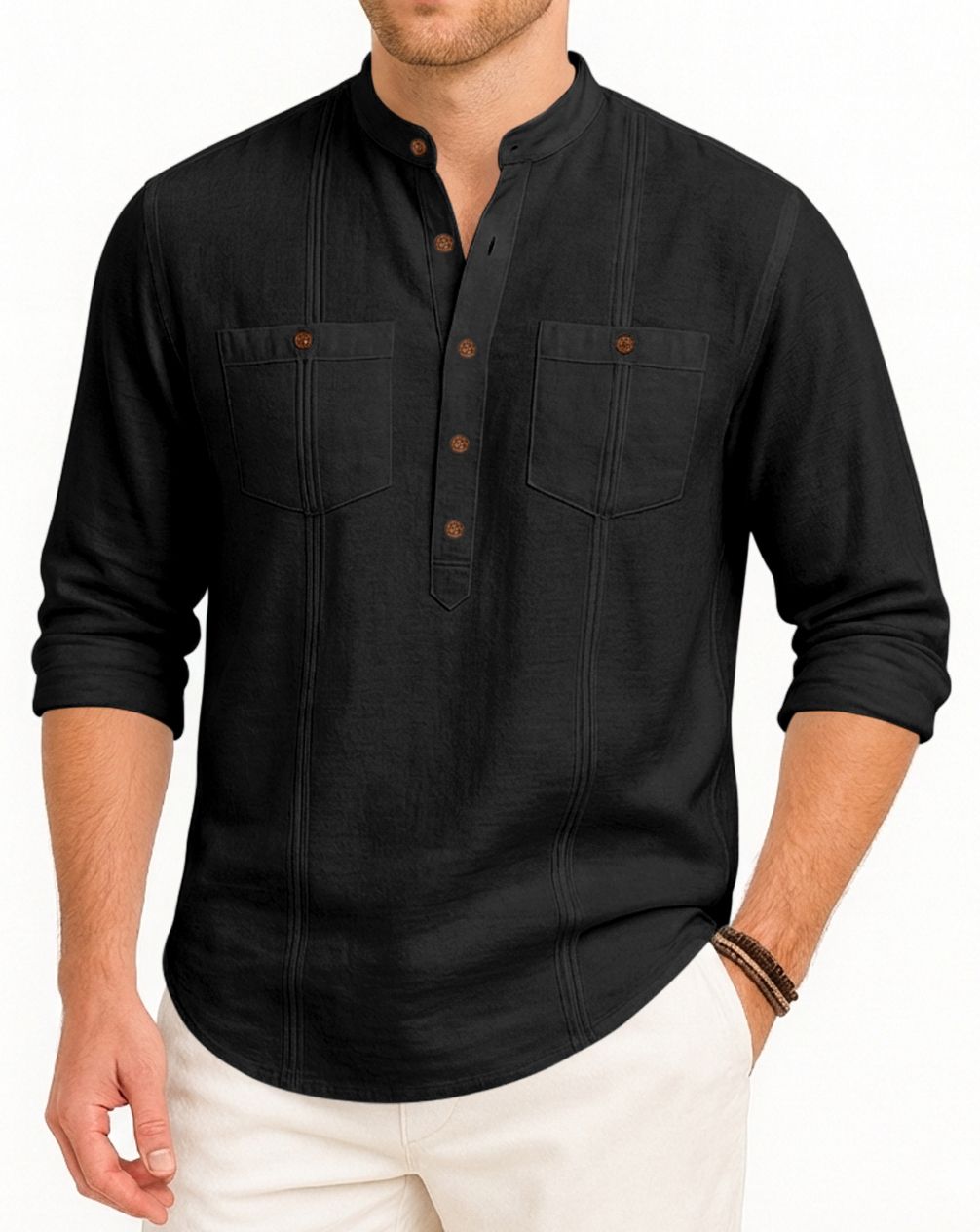 Solid Linen Straight Kurta for Men-image-7