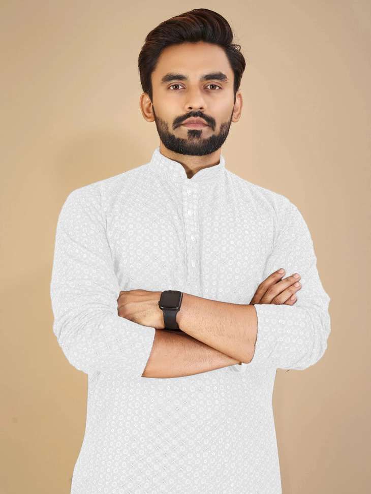 omicron fab Chikan Embroidery Viscose Rayon Straight Kurta for Men-picture-22