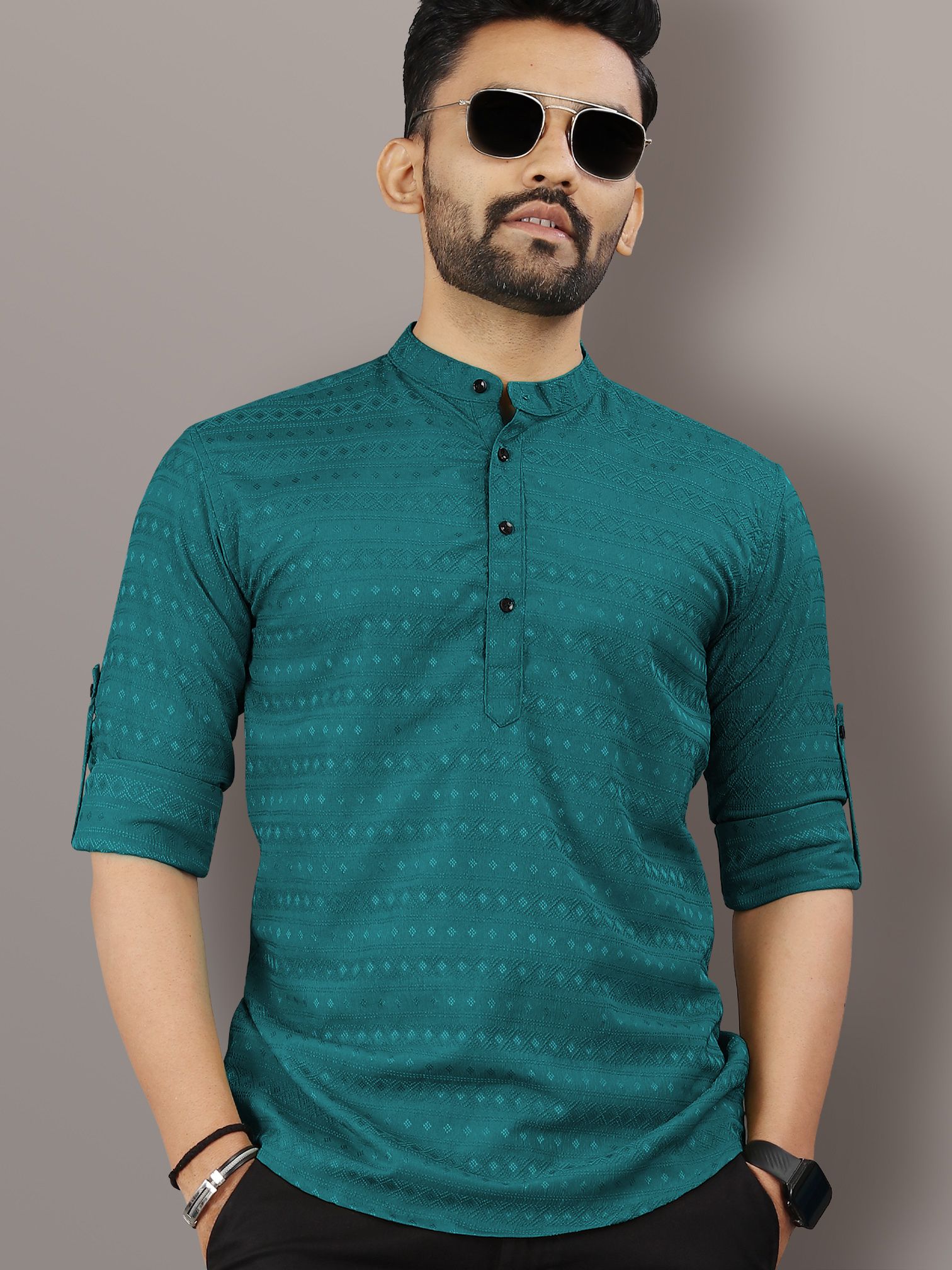 Men Striped Art Silk Straight Kurta