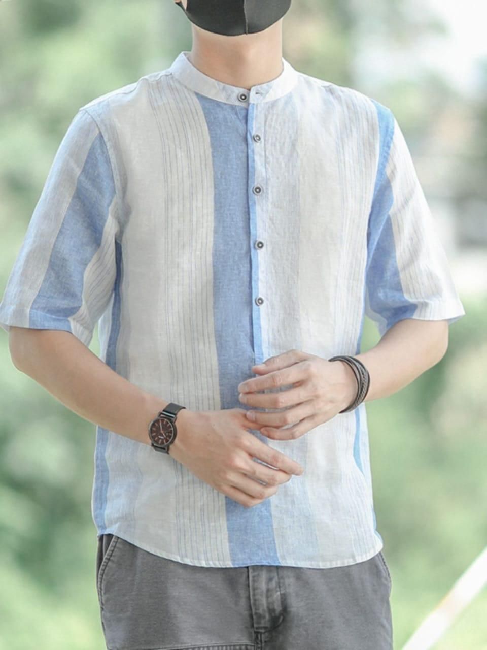 kesar collection Striped Cotton Blend Straight Kurta for Men-picture-25