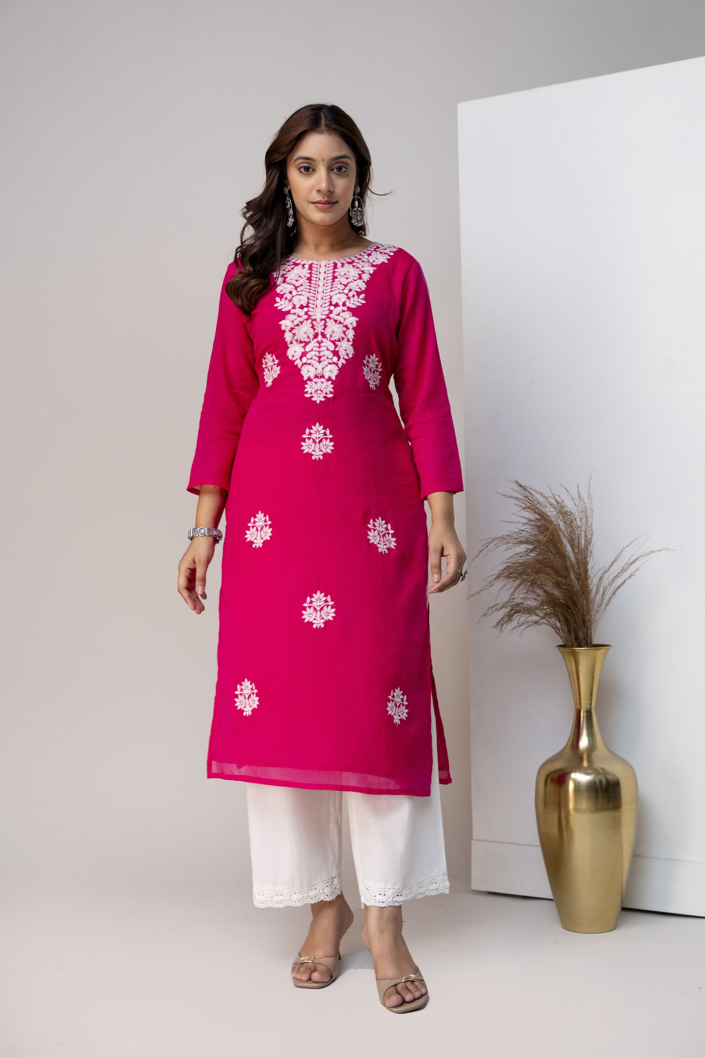Embroidered Pure Cotton Straight Kurta for Women-image-21