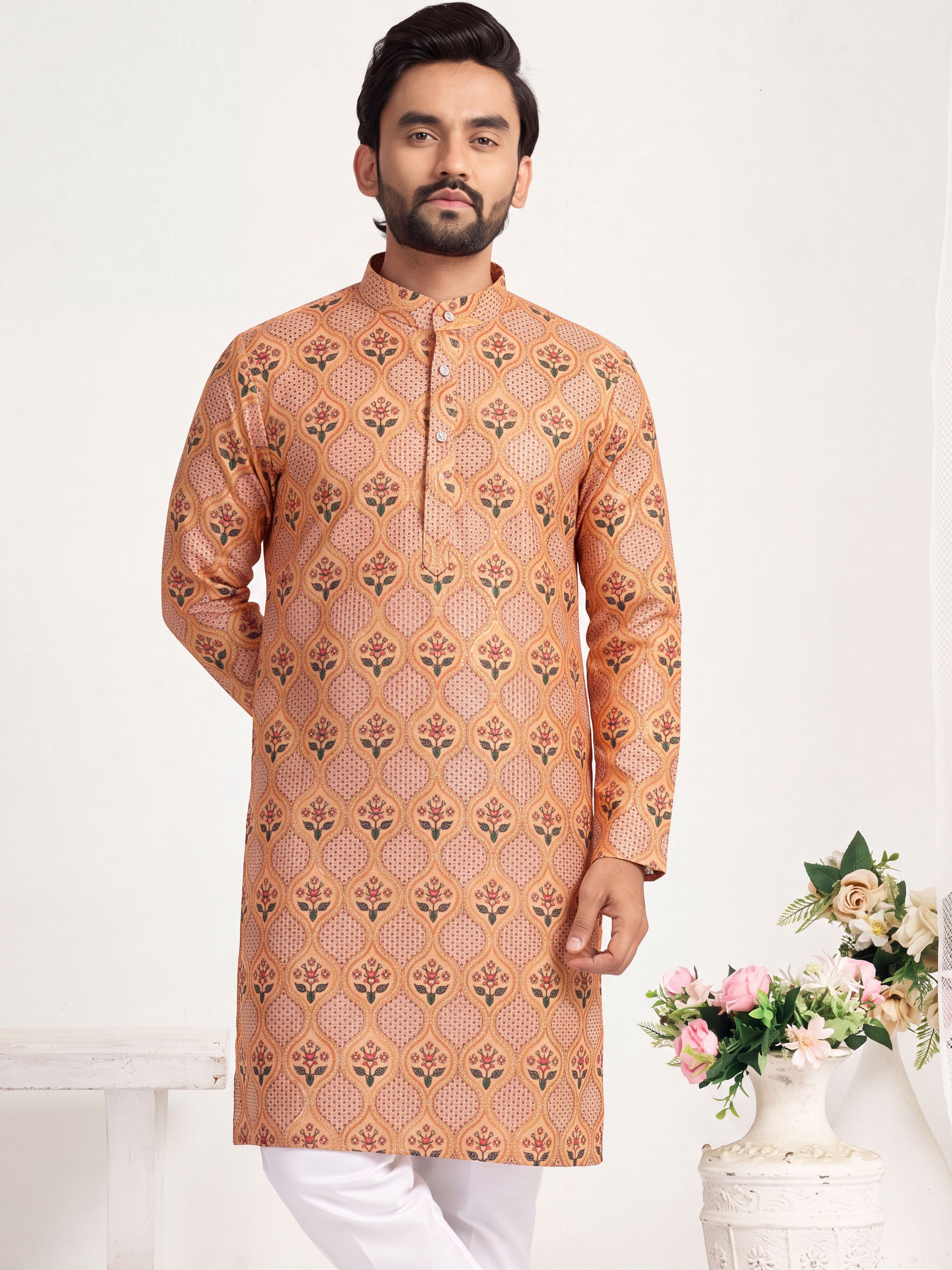 rudrgrnth Printed Cotton Blend Straight Kurta for Men-picture-31