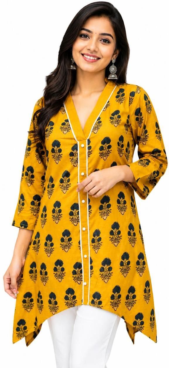 Printed, Floral Print Cotton Blend Asymmetric Kurta for Women-image-9