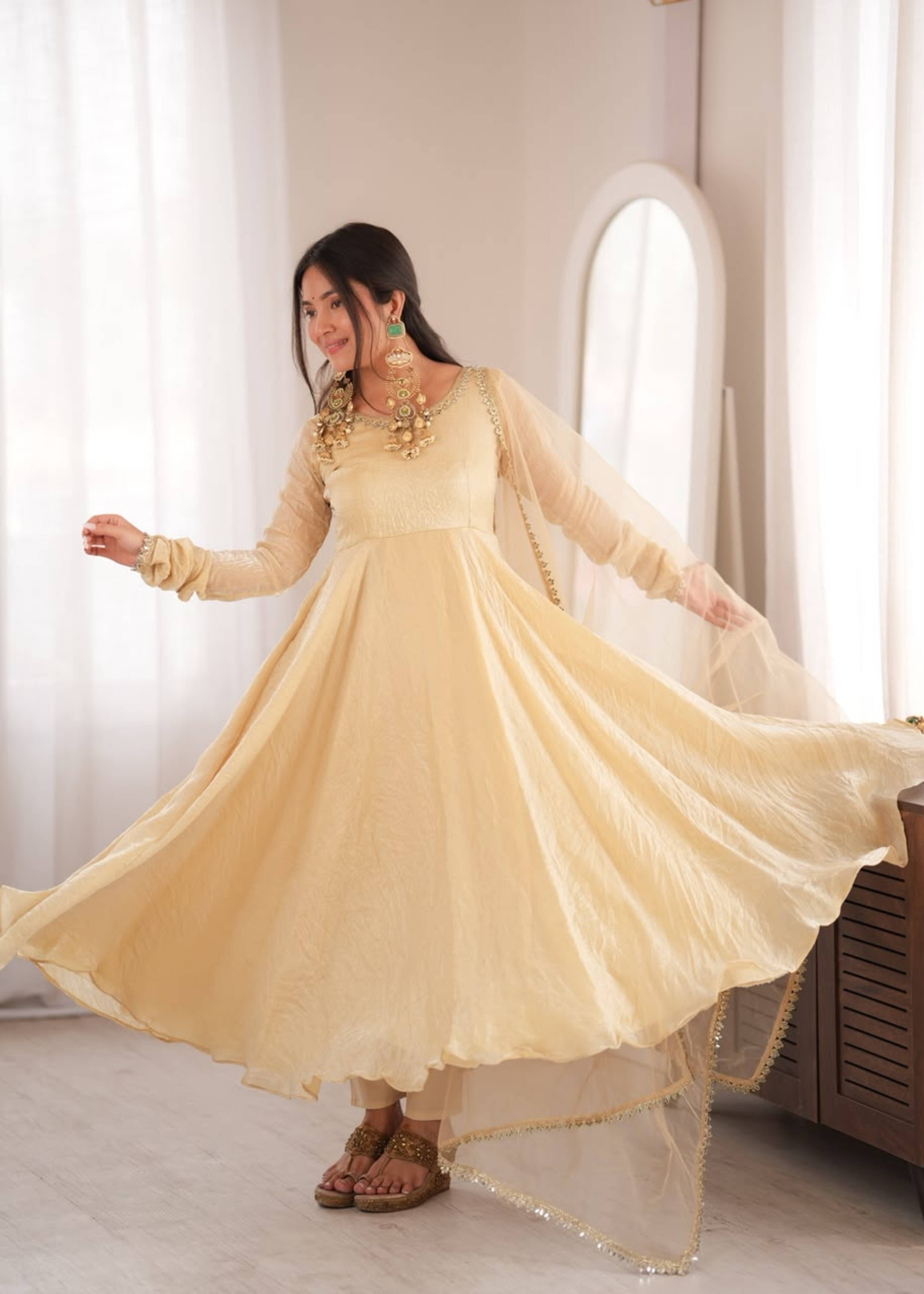 sajavat Woven Design Pure Silk Anarkali Kurta for Women With Attached Dupatta-picture-20