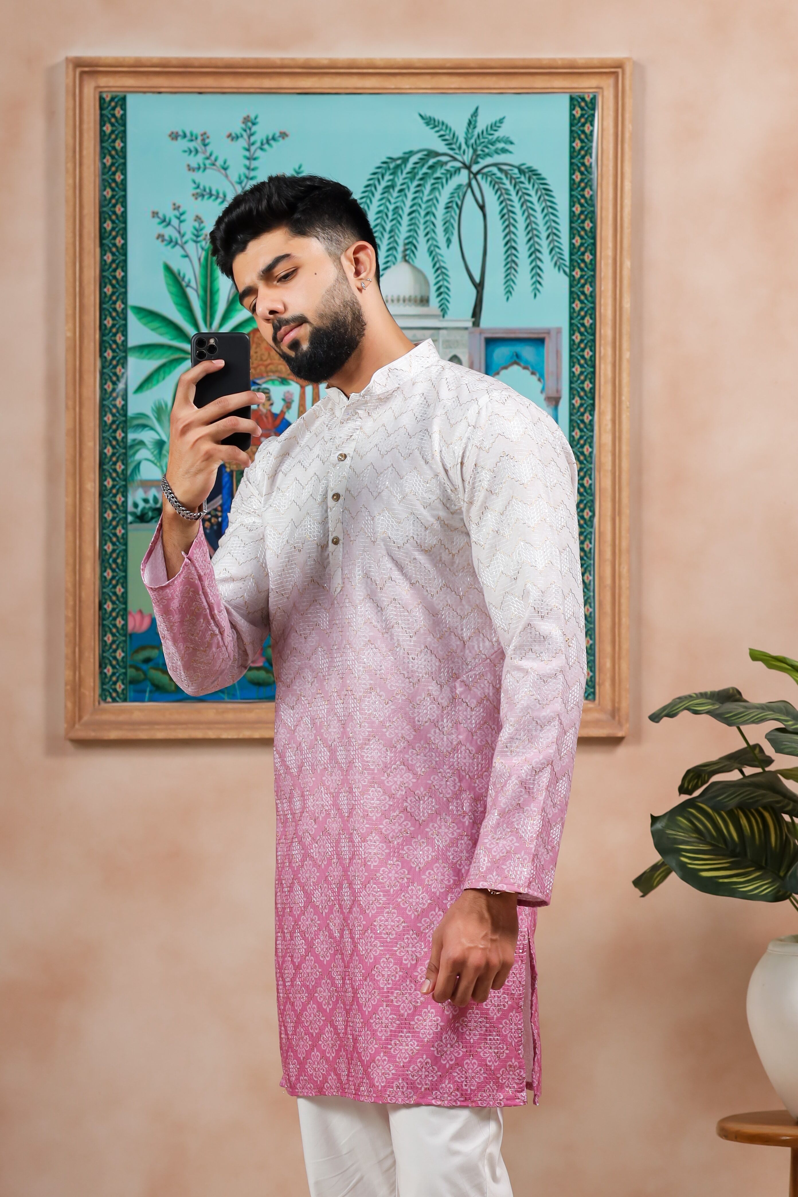 Men Dyed/Ombre Cotton Blend Straight Kurta-image-16