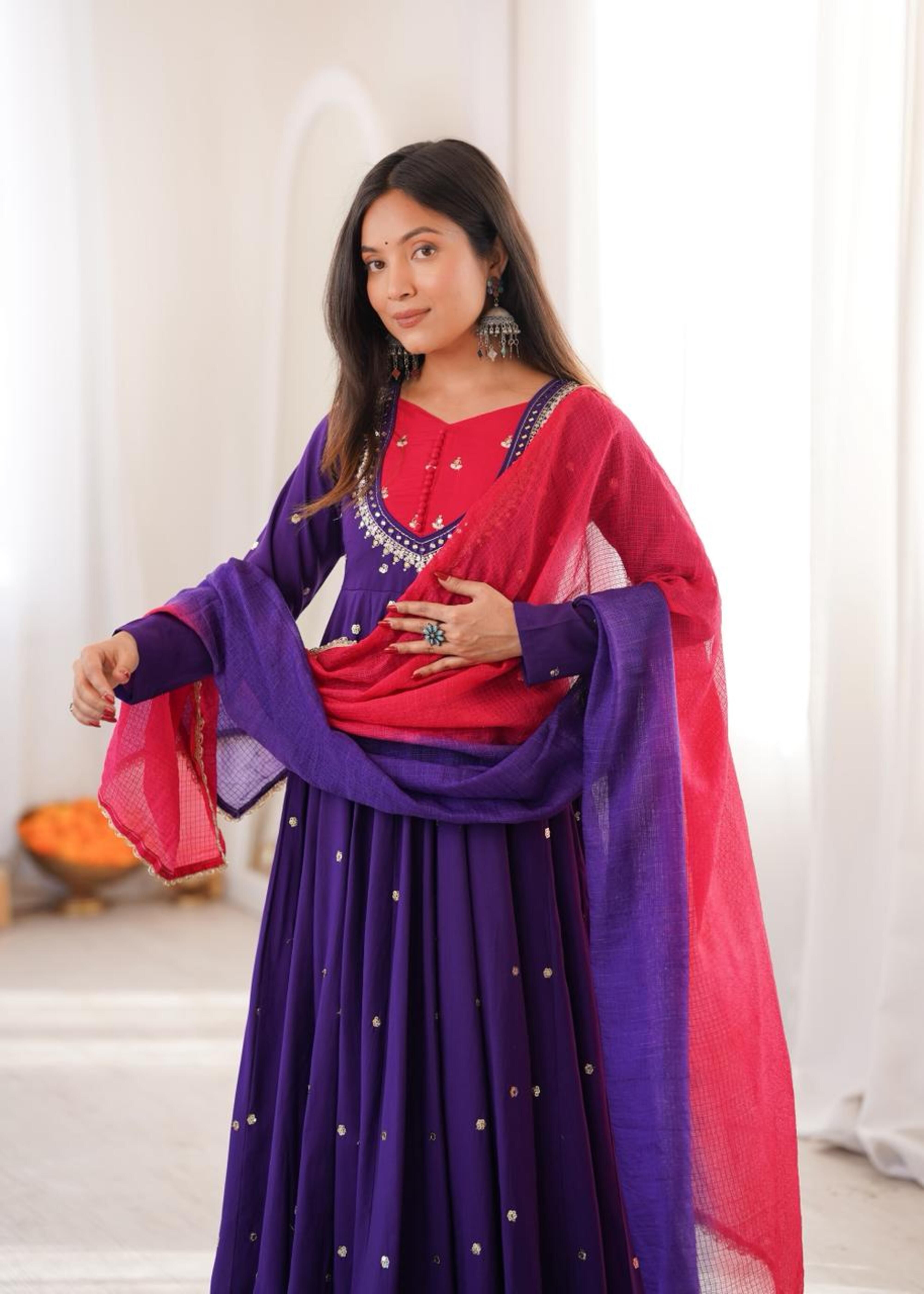 sajavat Embroidered Silk Blend Anarkali Kurta for Women With Attached Dupatta-picture-10