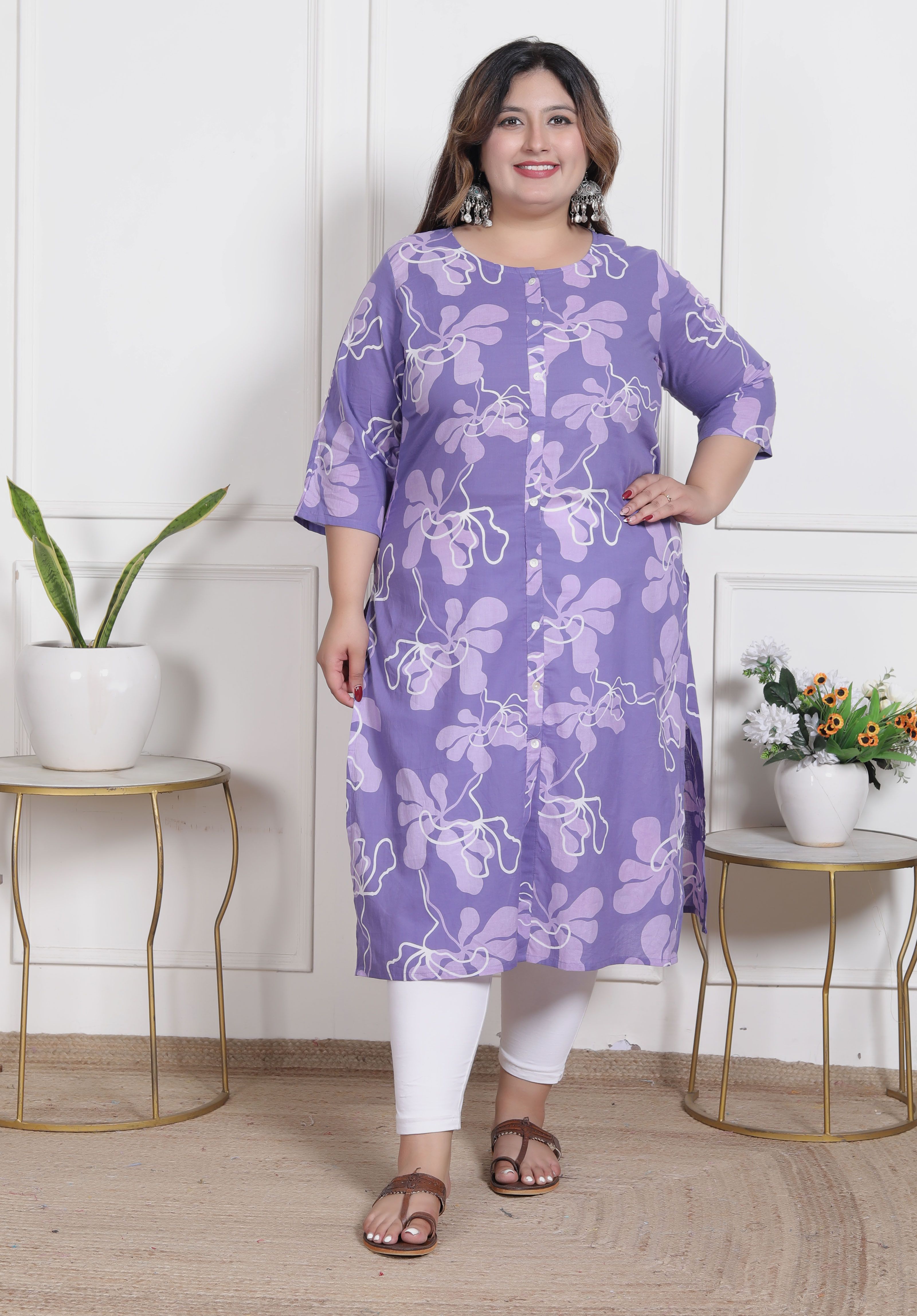 Women Printed Pure Cotton Straight Kurta