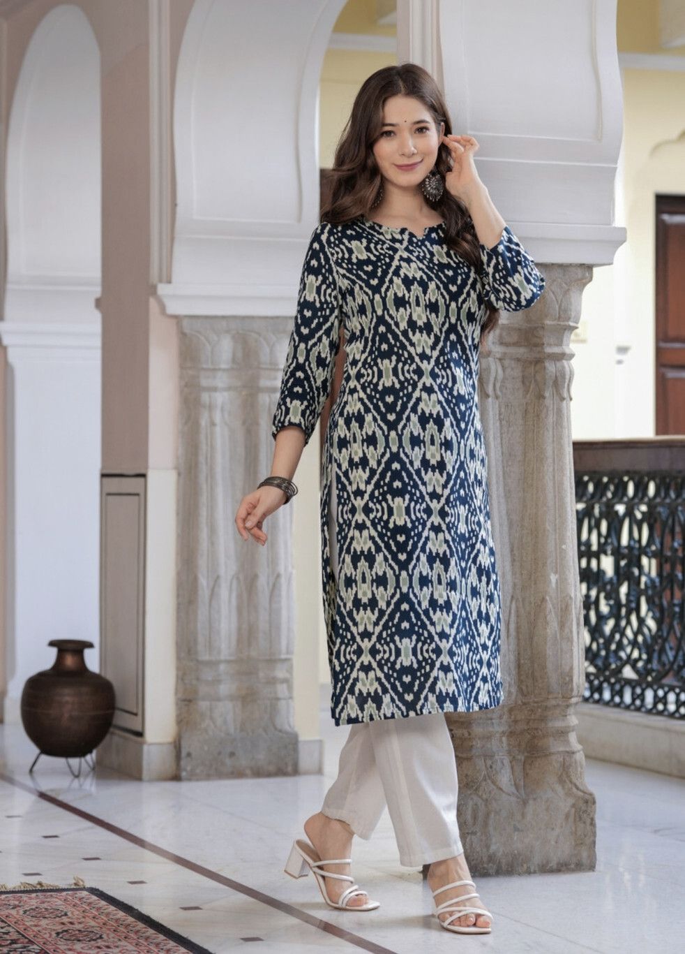 Ikat Viscose Rayon Straight Kurta for Women-image-46