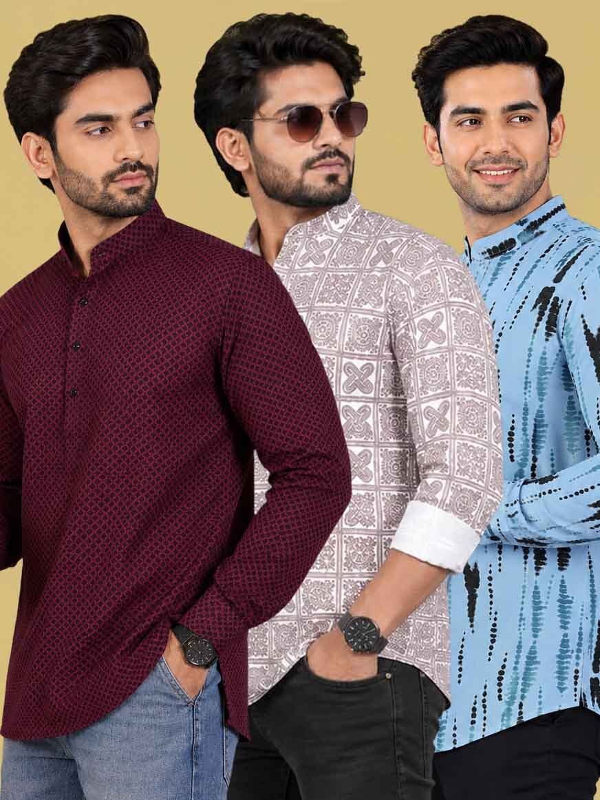 svatantra Pack of 3 Printed Pure Cotton Straight Kurta for Men-picture-30